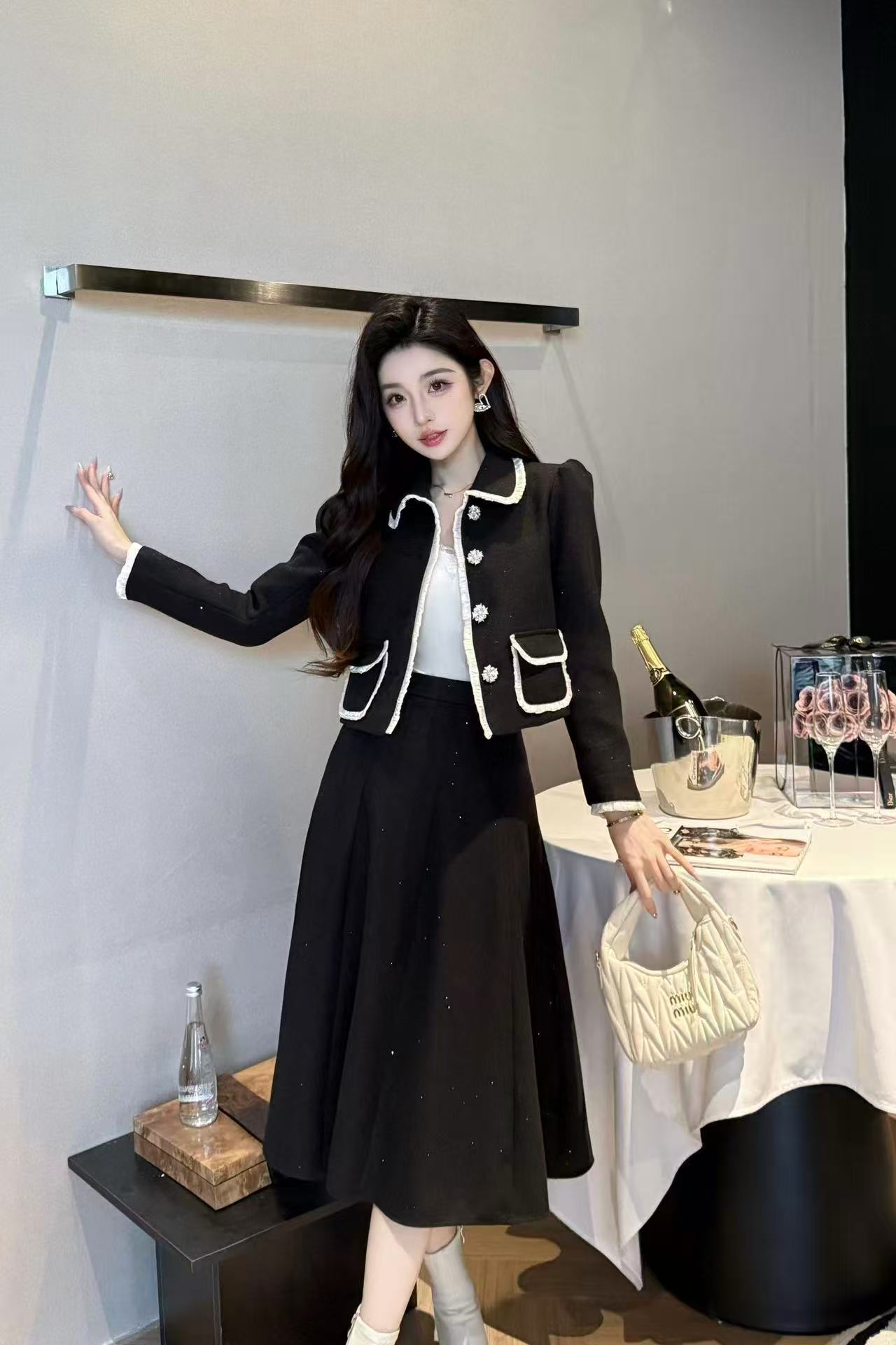 CHANE1 高品質ツーポケットジャケット+スカート ツーピースセット【50％割引+送料無料】