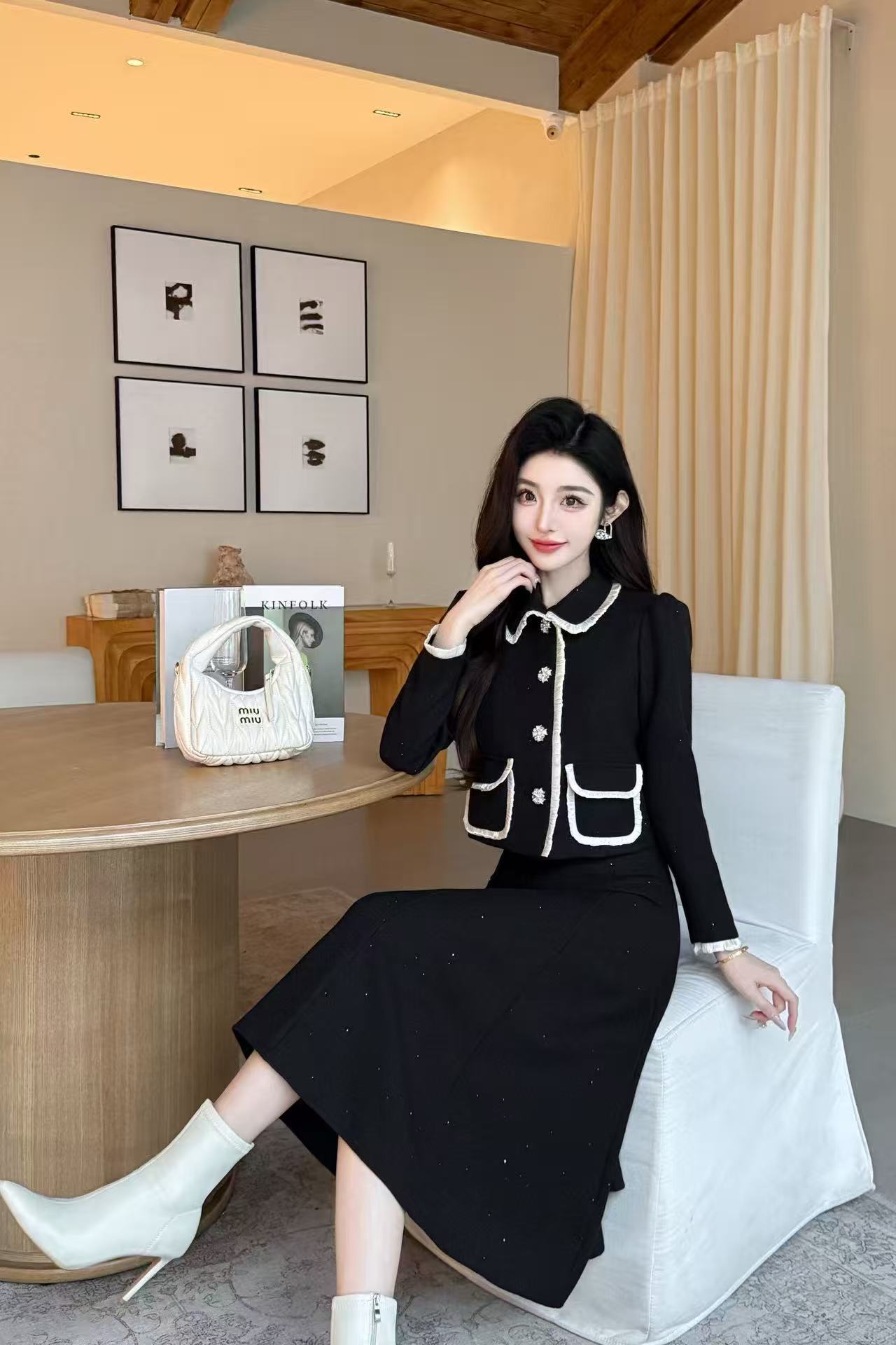 CHANE1 高品質ツーポケットジャケット+スカート ツーピースセット【50％割引+送料無料】