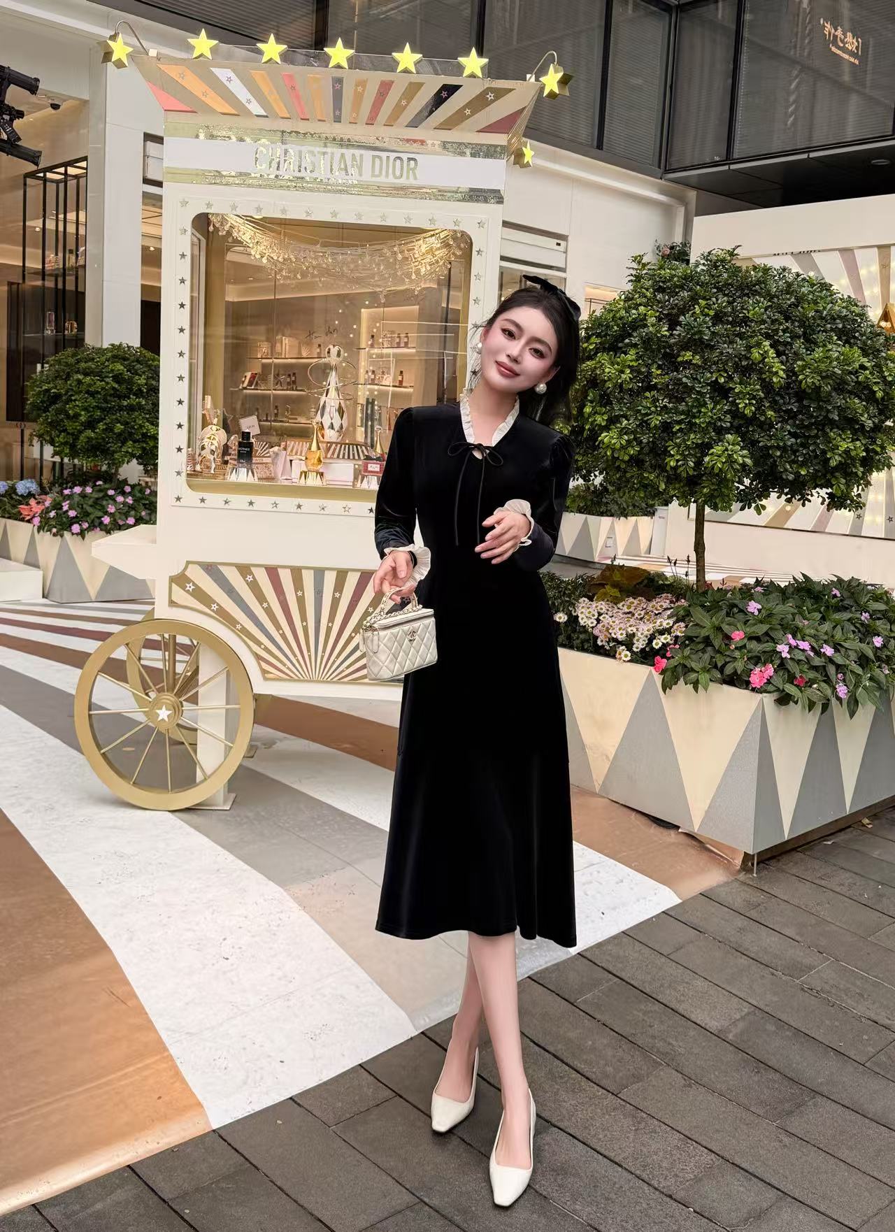 CHANE1 高品質シルクベルベットドレス【50％割引+送料無料】