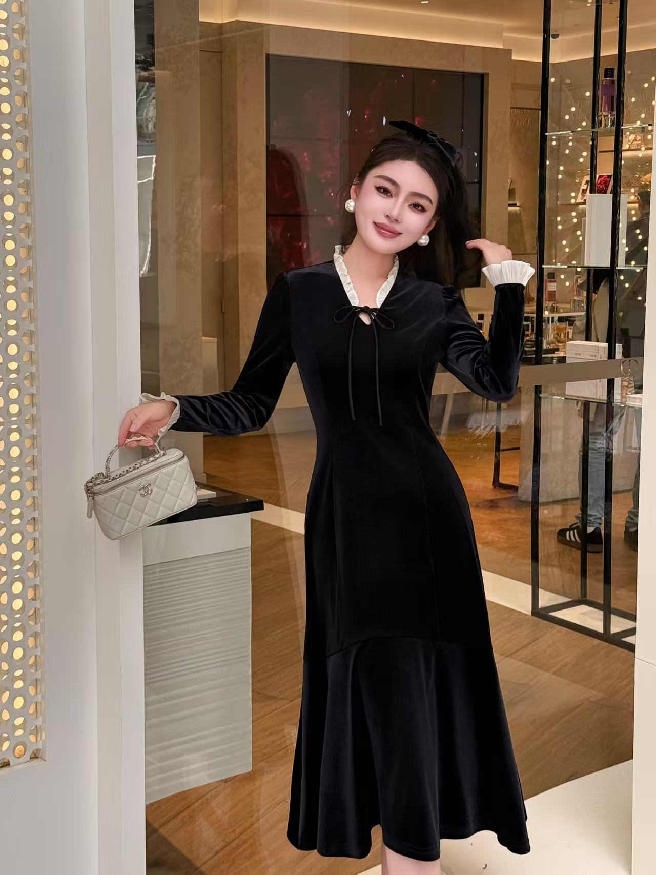 CHANE1 高品質シルクベルベットドレス【50％割引+送料無料】