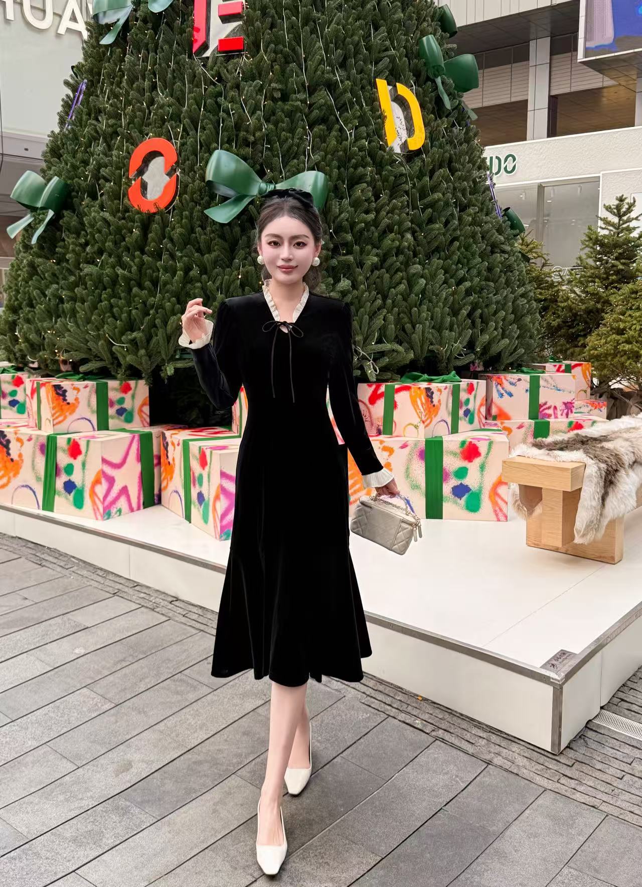 CHANE1 高品質シルクベルベットドレス【50％割引+送料無料】