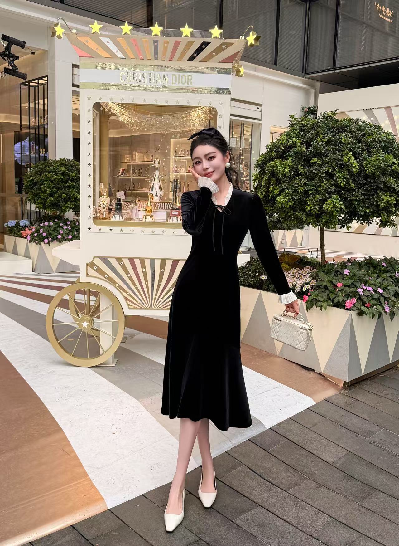 CHANE1 高品質シルクベルベットドレス【50％割引+送料無料】