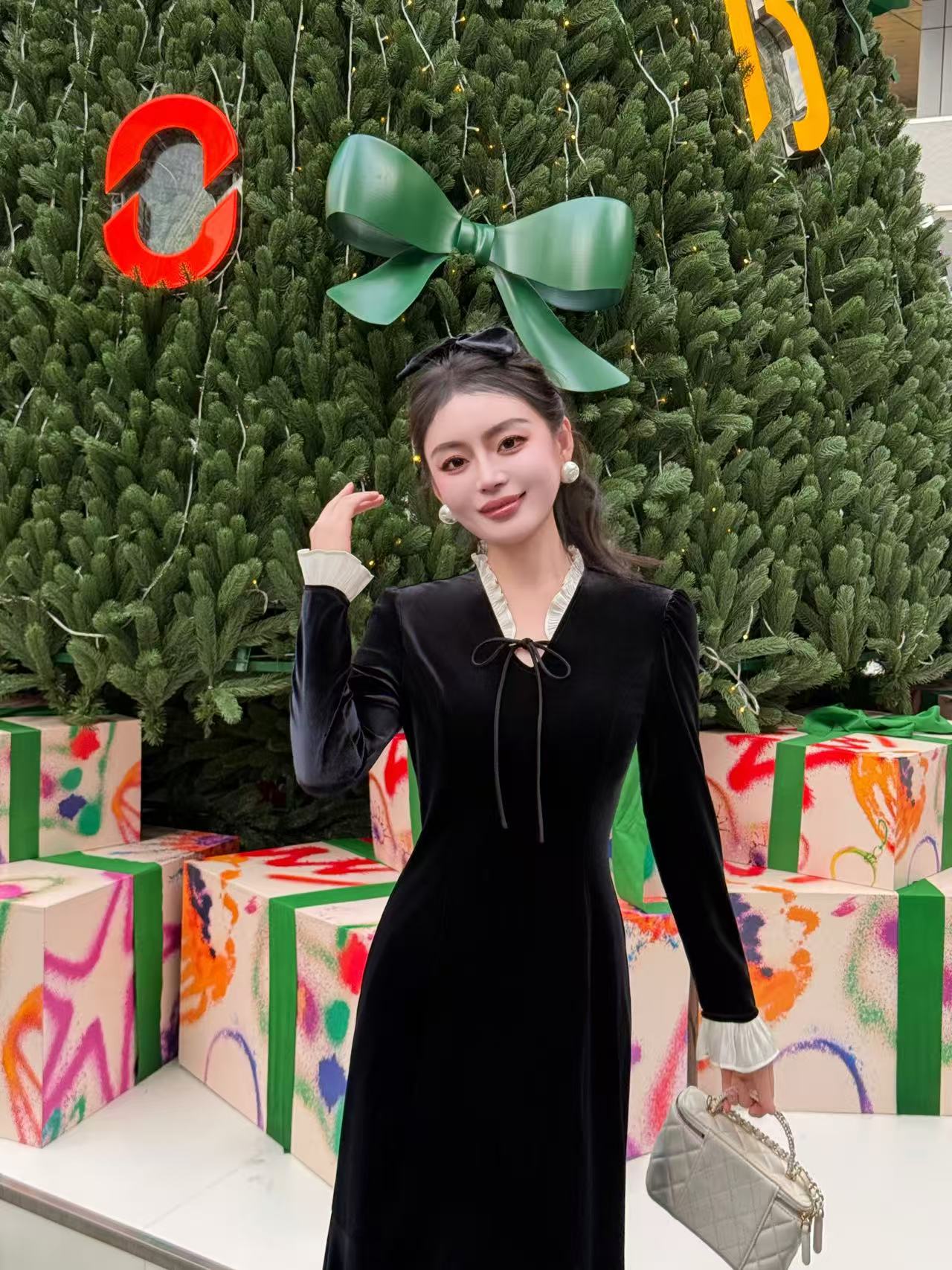 CHANE1 高品質シルクベルベットドレス【50％割引+送料無料】