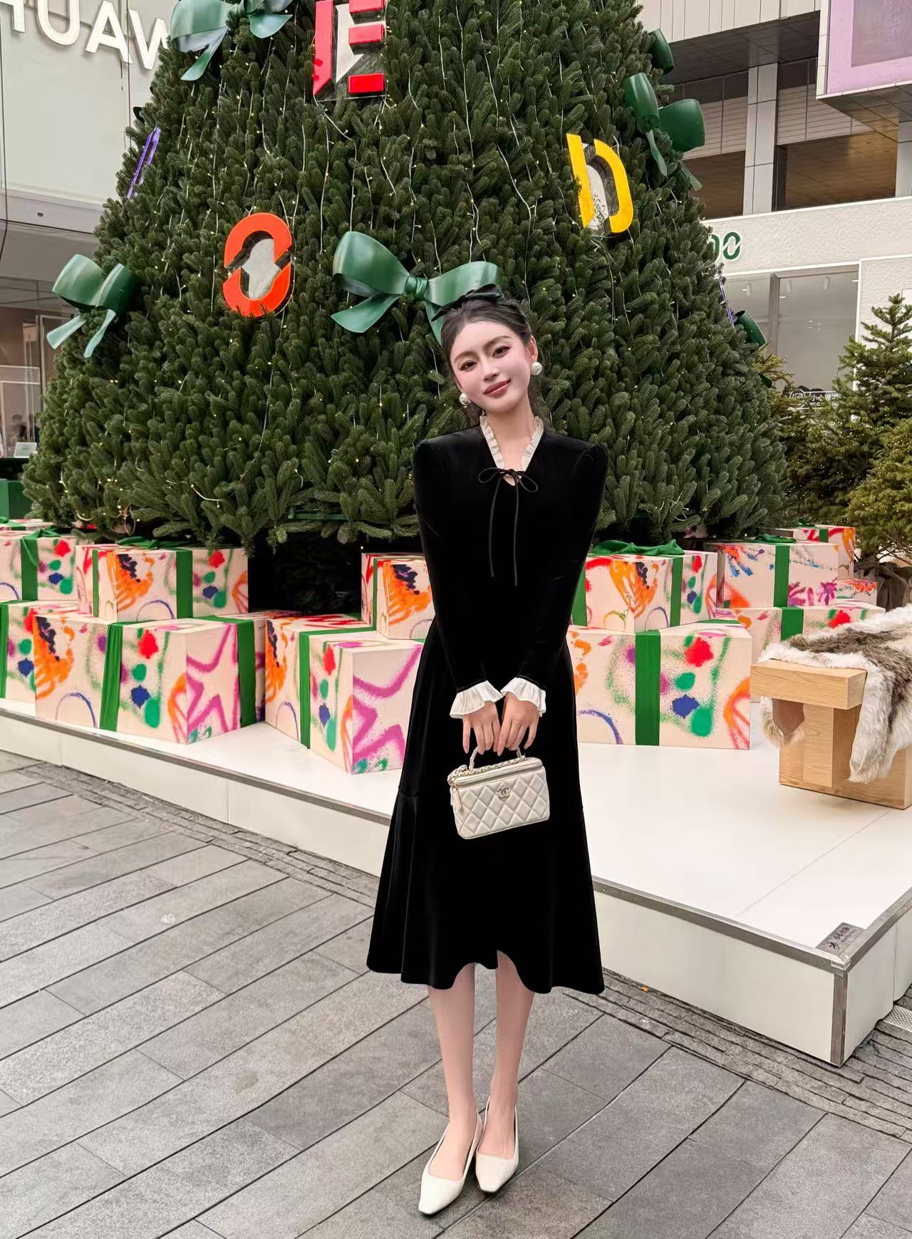 CHANE1 高品質シルクベルベットドレス【50％割引+送料無料】