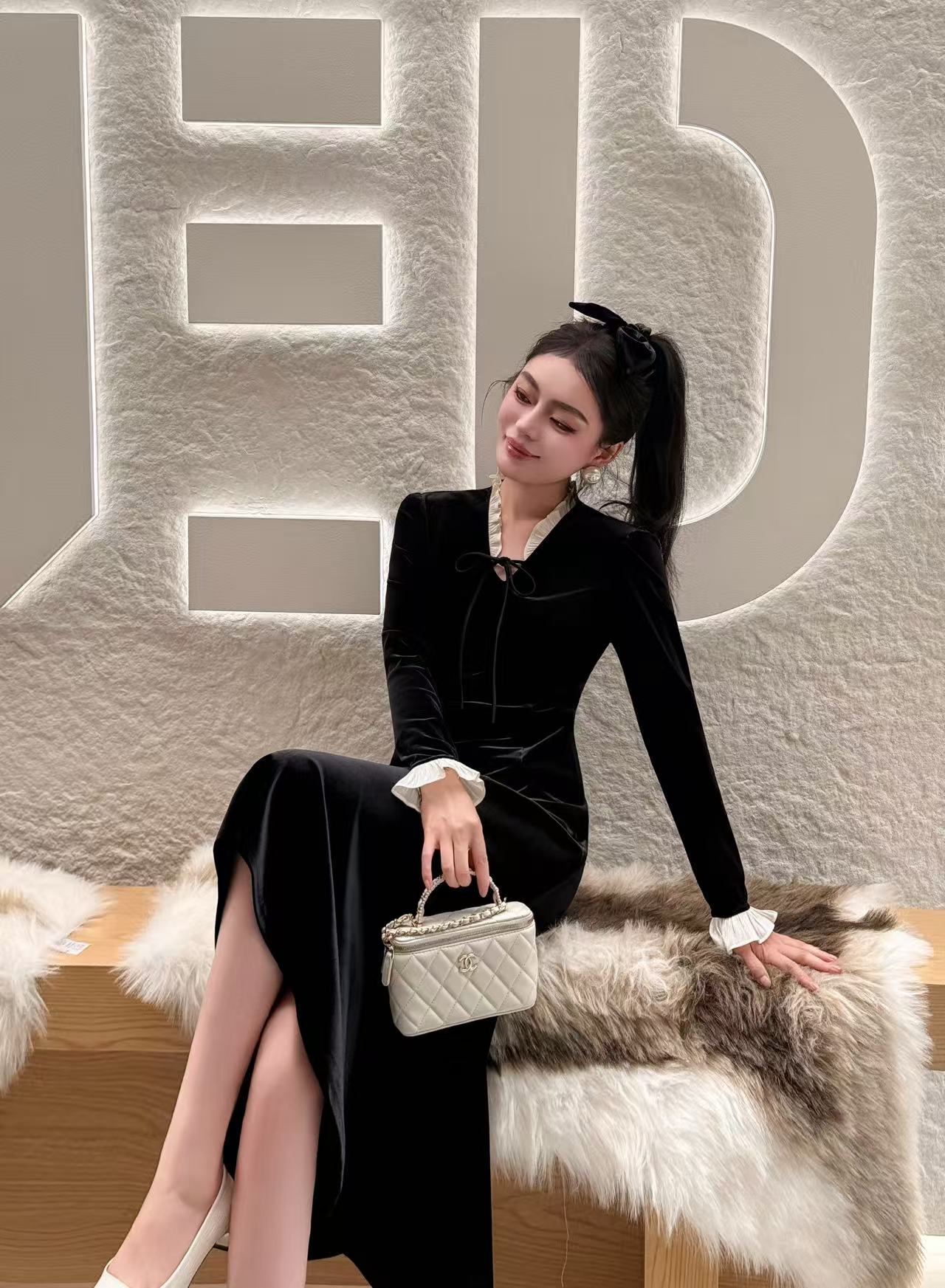 CHANE1 高品質シルクベルベットドレス【50％割引+送料無料】