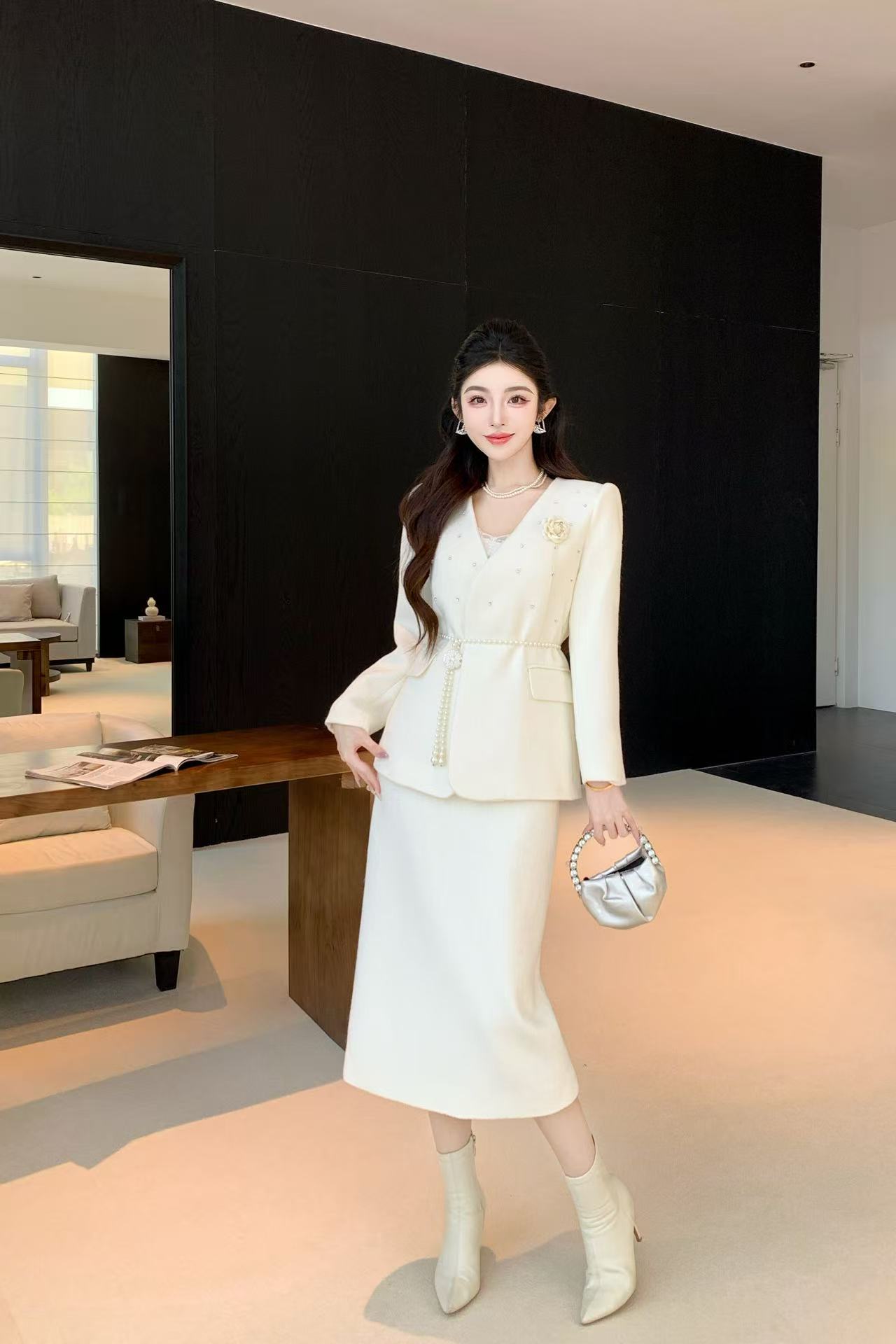 CHANE1 高品質ビーズブレザー+スカート ツーピースセット【50％割引+送料無料】