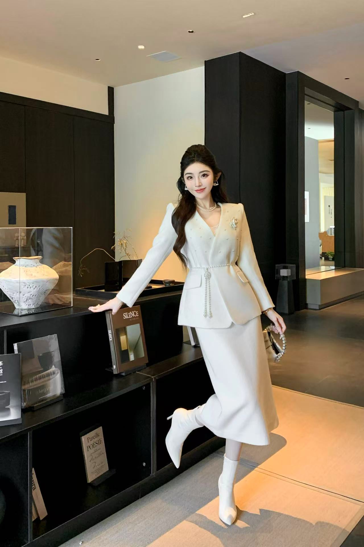 CHANE1 高品質ビーズブレザー+スカート ツーピースセット【50％割引+送料無料】