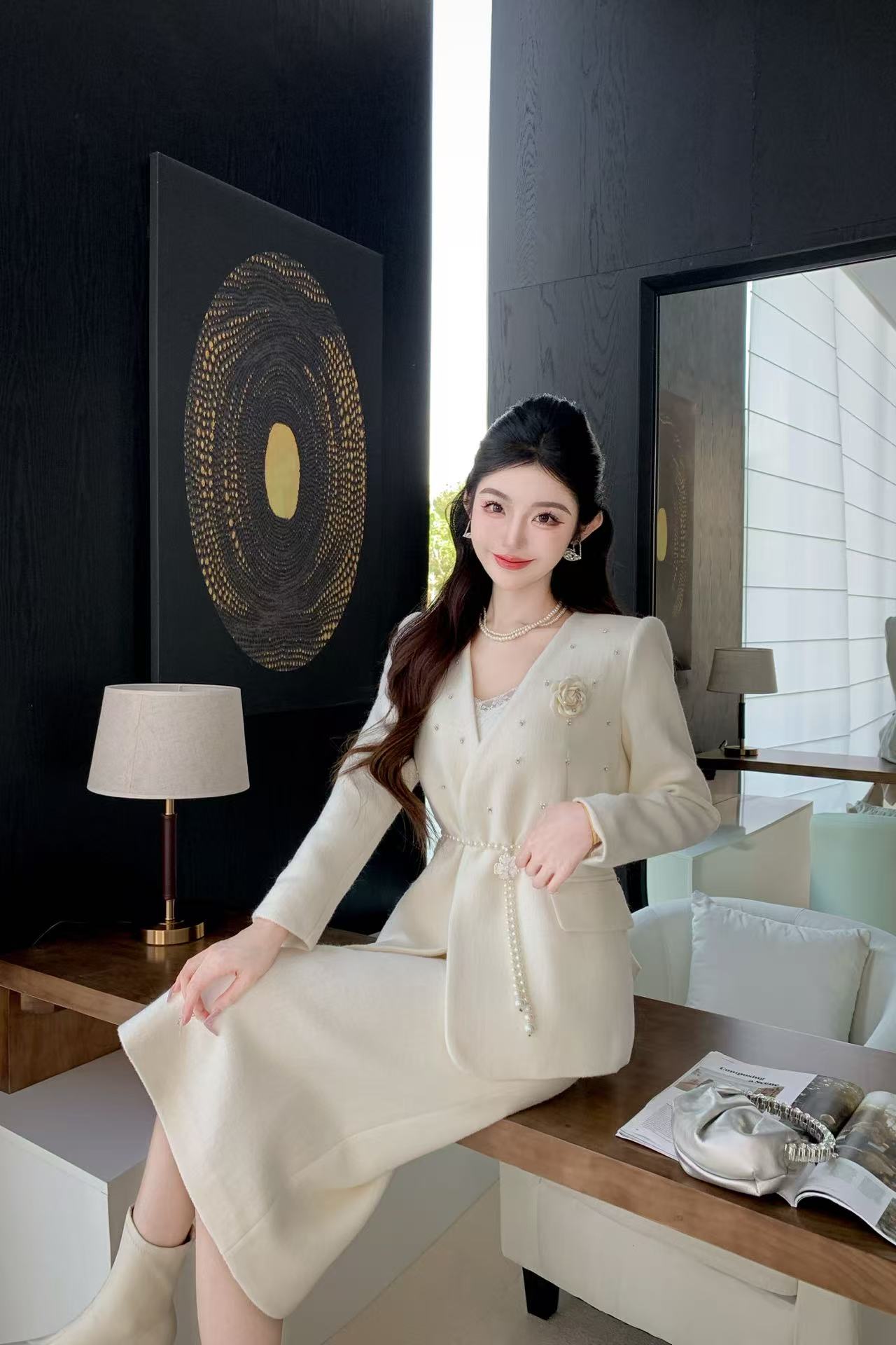 CHANE1 高品質ビーズブレザー+スカート ツーピースセット【50％割引+送料無料】