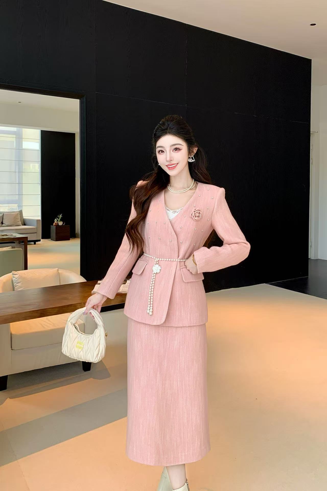 CHANE1 高品質ビーズブレザー+スカート ツーピースセット【50％割引+送料無料】