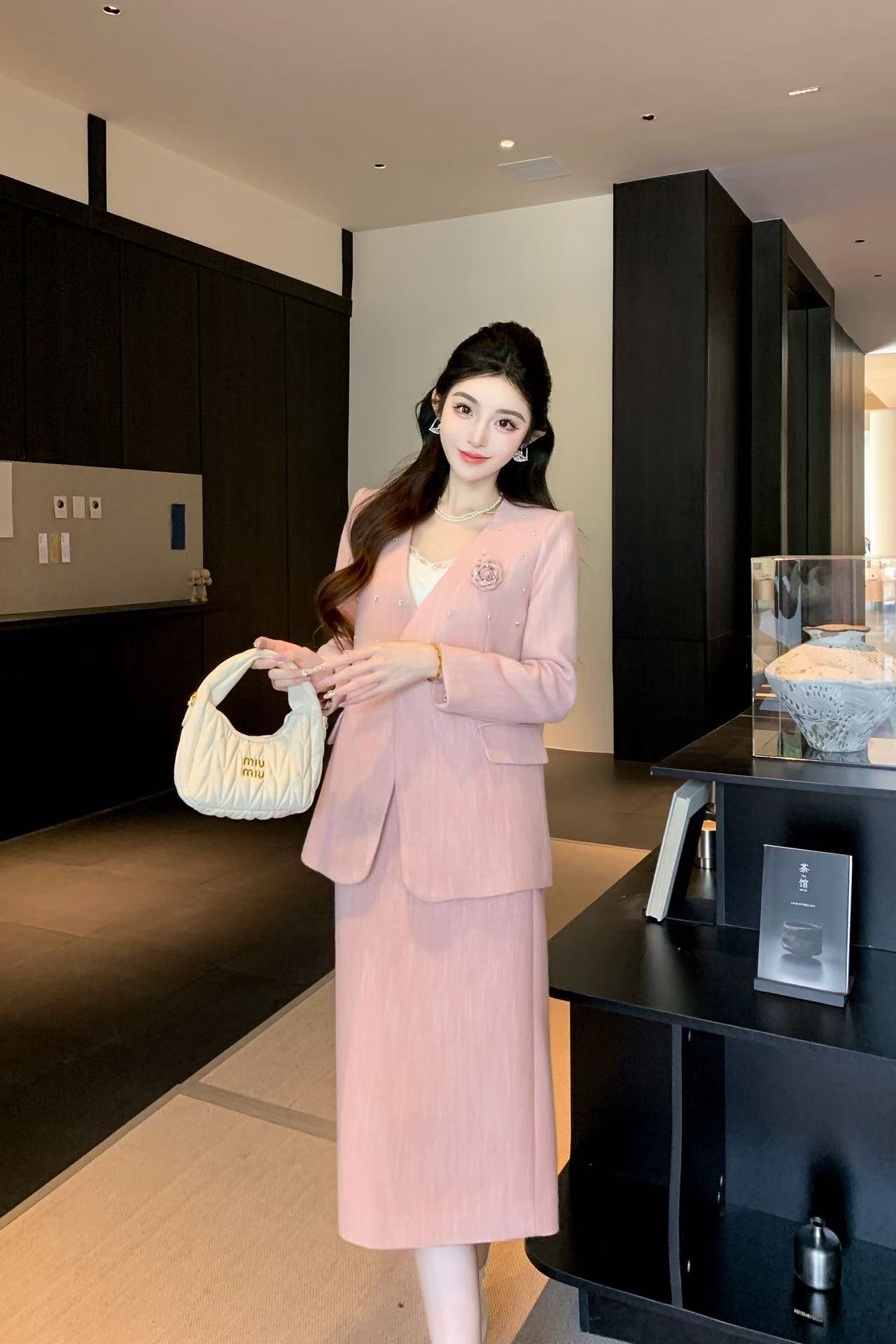 CHANE1 高品質ビーズブレザー+スカート ツーピースセット【50％割引+送料無料】