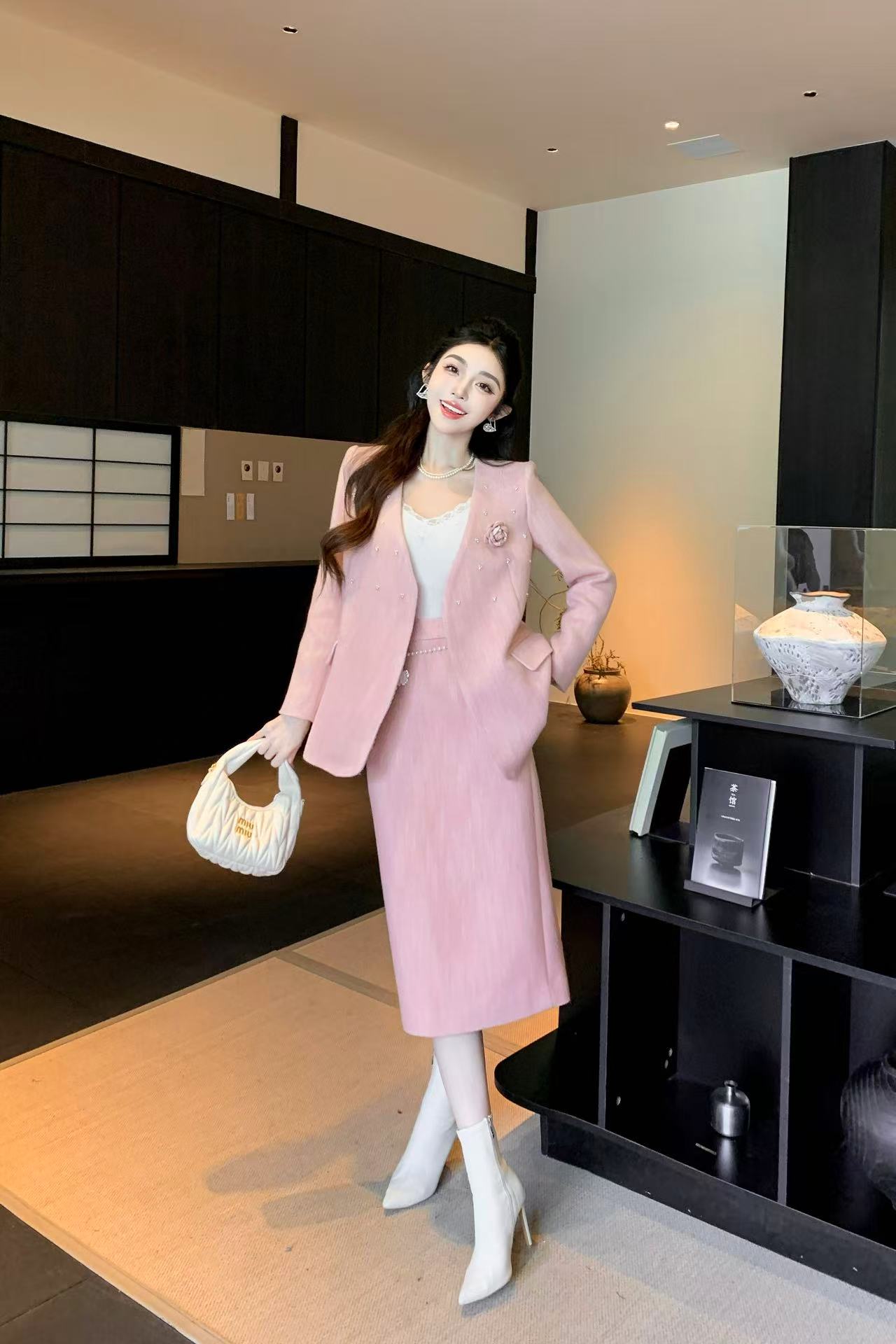 CHANE1 高品質ビーズブレザー+スカート ツーピースセット【50％割引+送料無料】