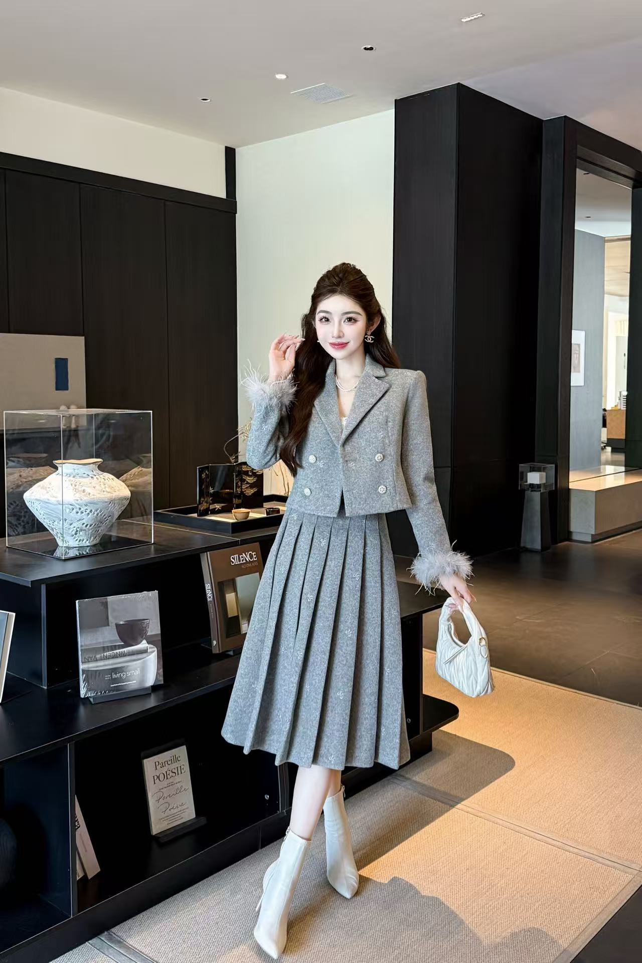 CHANE1高品質ダブルブレストスーツジャケット＋スカートのツーピースセット【50％割引+送料無料】