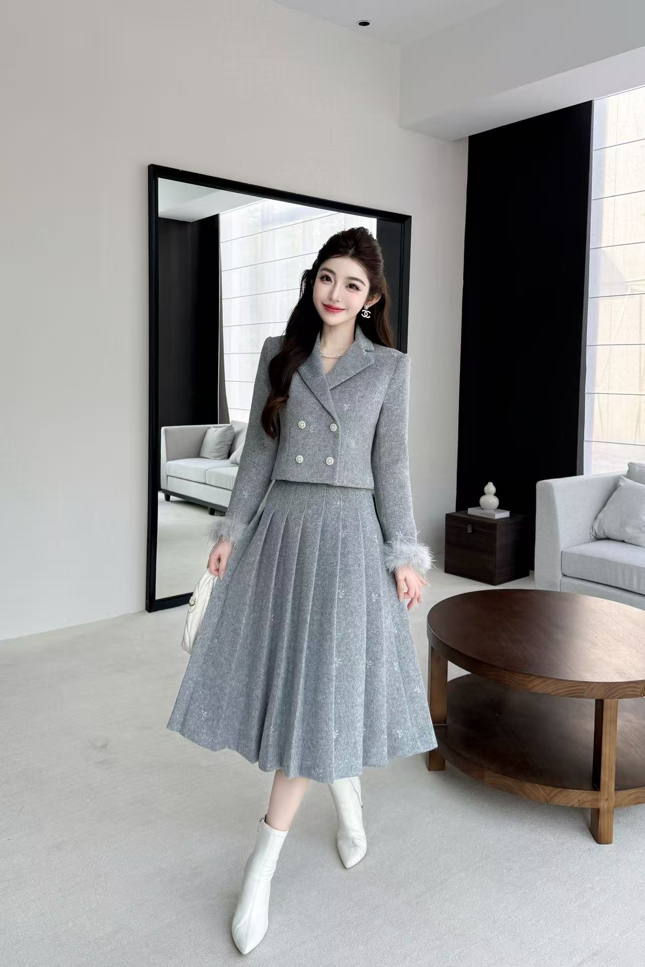 CHANE1高品質ダブルブレストスーツジャケット＋スカートのツーピースセット【50％割引+送料無料】