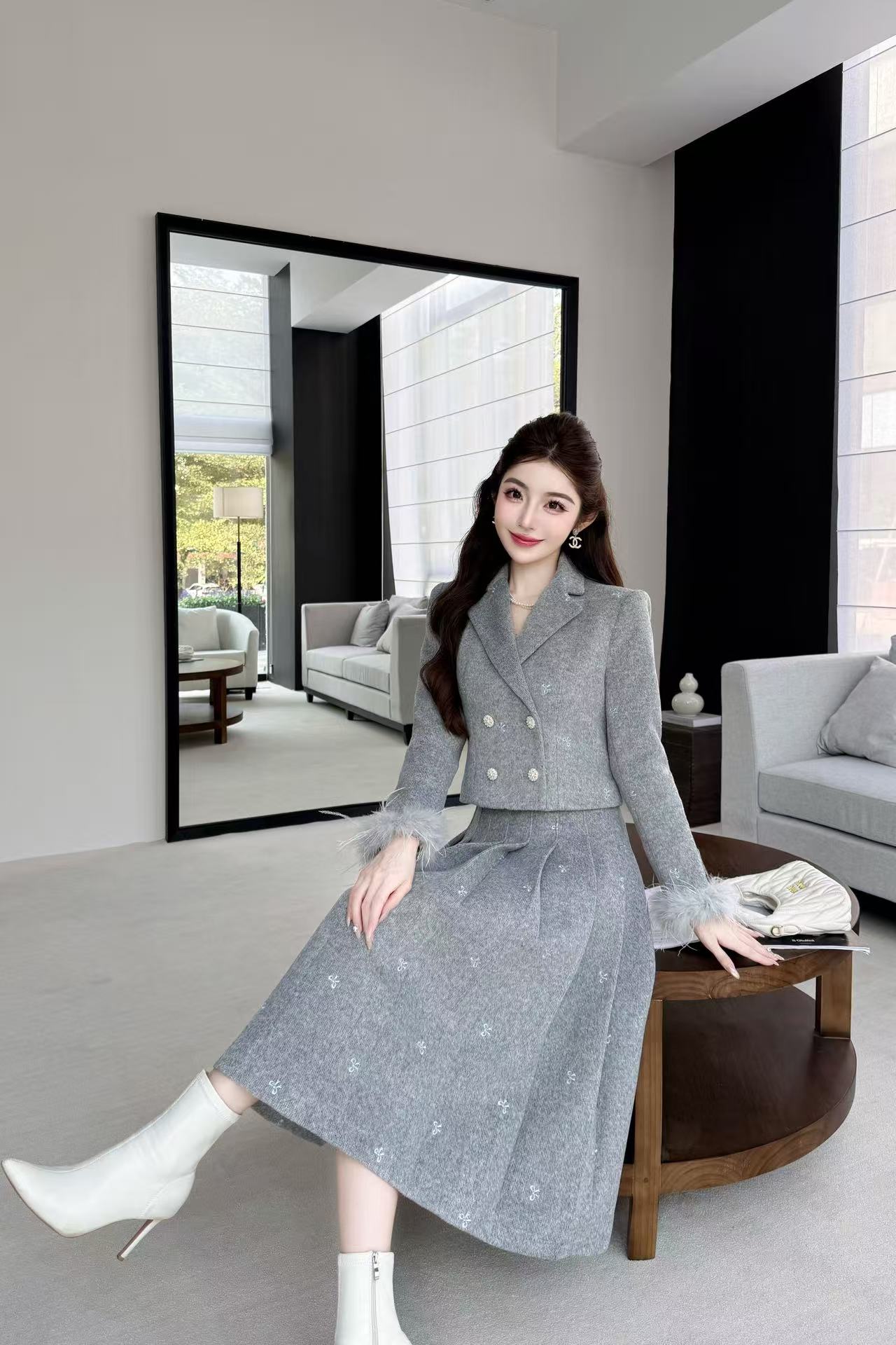 CHANE1高品質ダブルブレストスーツジャケット＋スカートのツーピースセット【50％割引+送料無料】