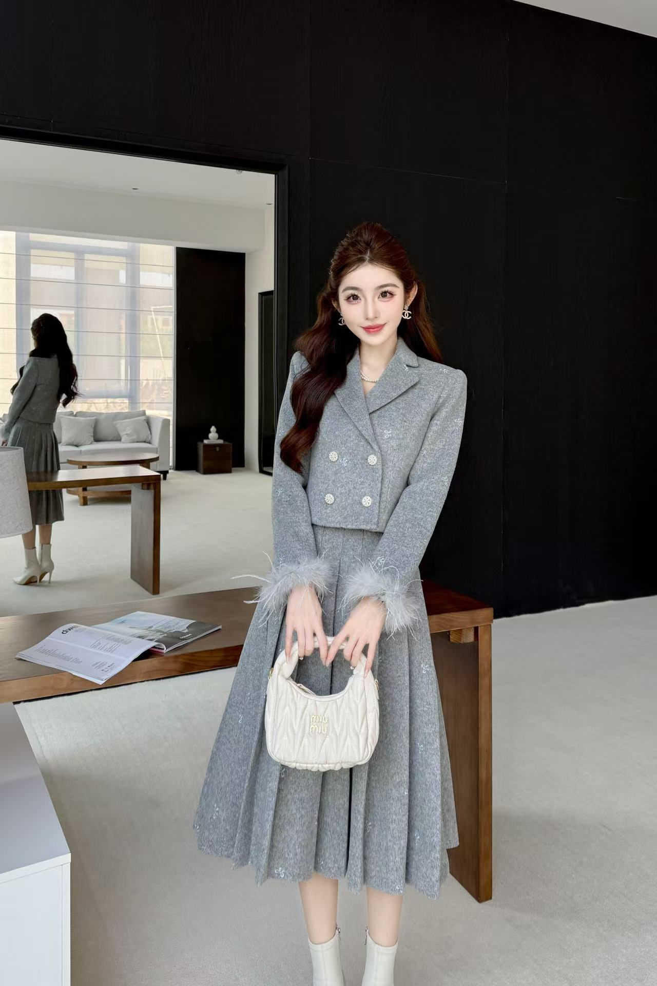 CHANE1高品質ダブルブレストスーツジャケット＋スカートのツーピースセット【50％割引+送料無料】