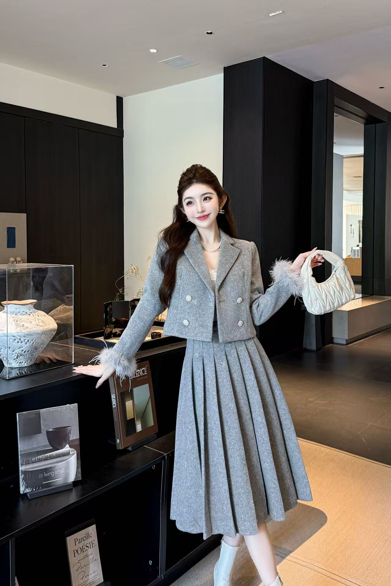 CHANE1高品質ダブルブレストスーツジャケット＋スカートのツーピースセット【50％割引+送料無料】