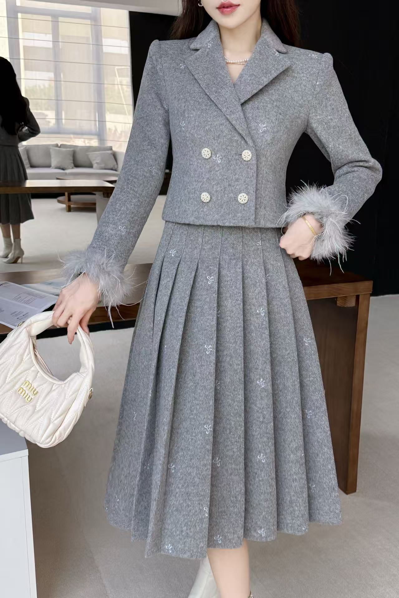 CHANE1高品質ダブルブレストスーツジャケット＋スカートのツーピースセット【50％割引+送料無料】