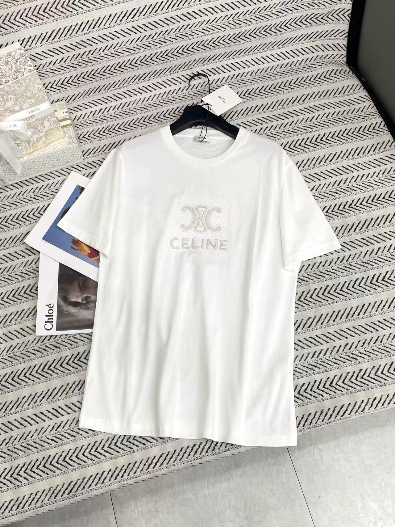 CEL1NE 凱旋門文字刺繍ビーズTシャツ【50％割引+送料無料】