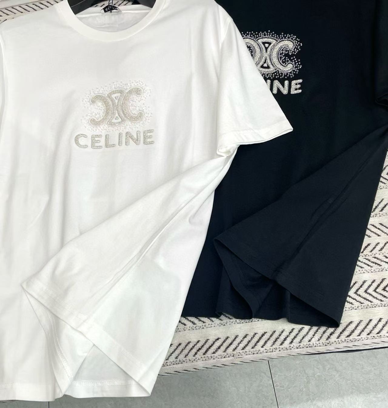 CEL1NE 凱旋門文字刺繍ビーズTシャツ【50％割引+送料無料】