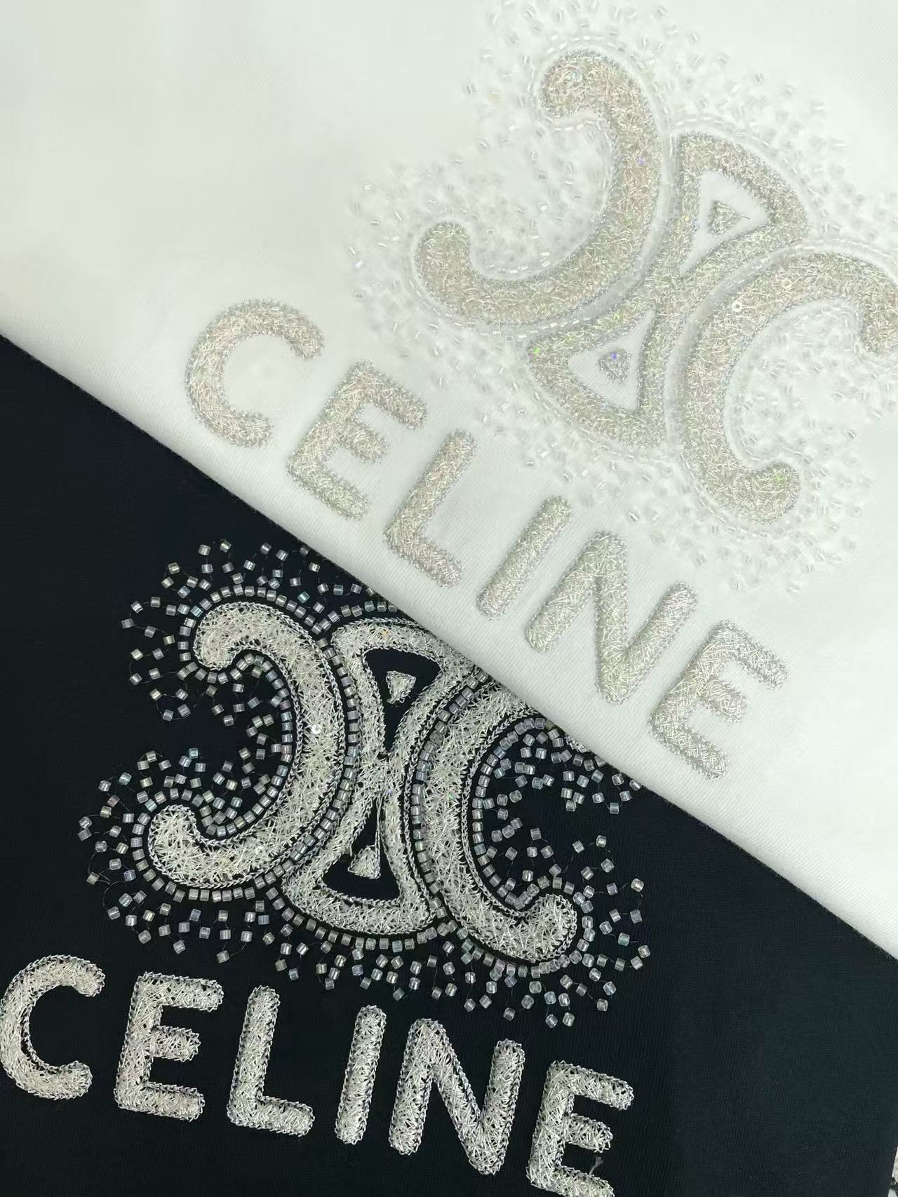 CEL1NE 凱旋門文字刺繍ビーズTシャツ【50％割引+送料無料】