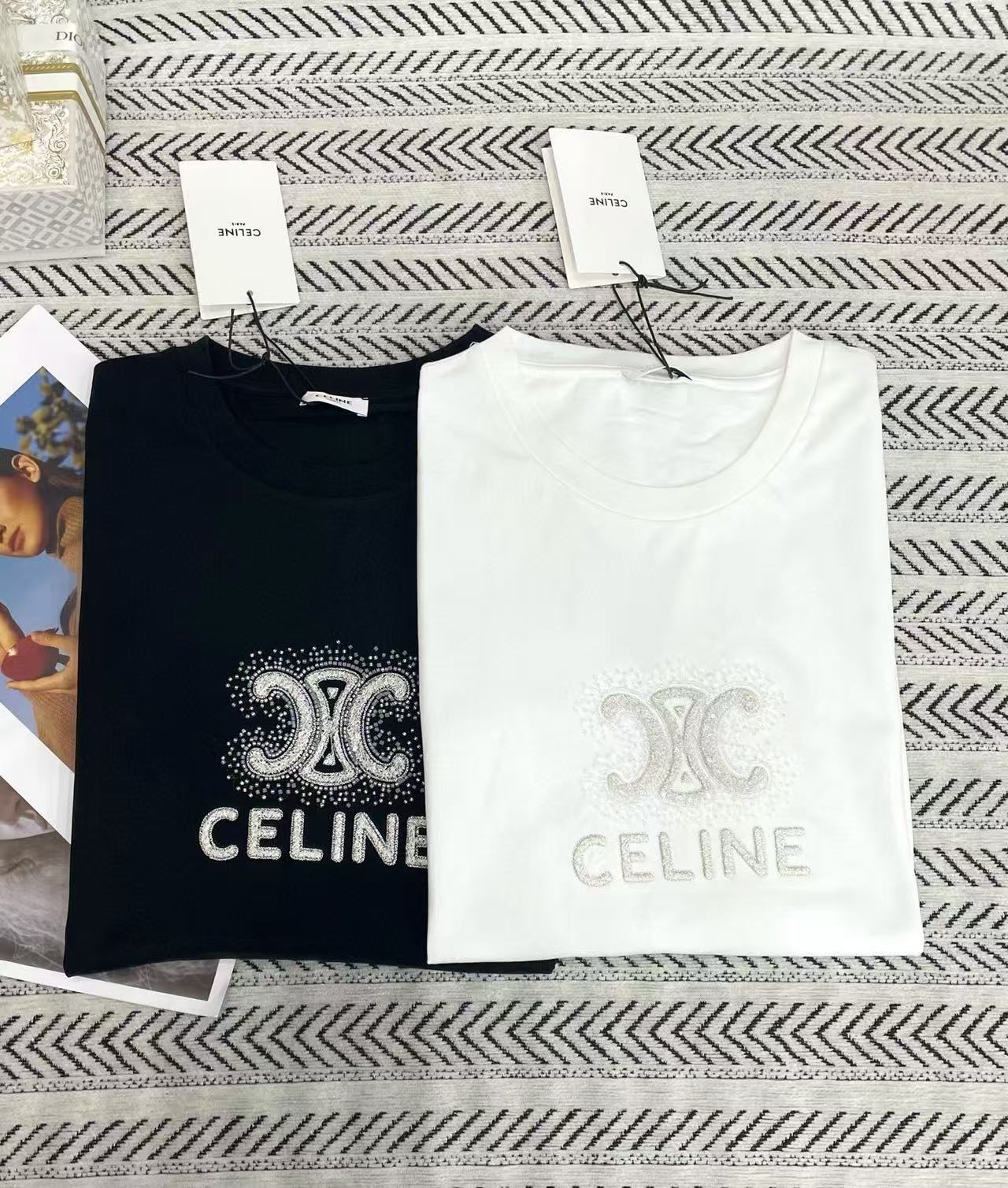 CEL1NE 凱旋門文字刺繍ビーズTシャツ【50％割引+送料無料】