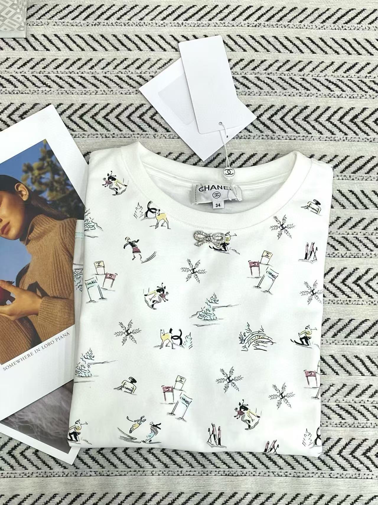 CHANE1 ダブルC ボウ スノーフレーク Tシャツ【50％割引+送料無料】