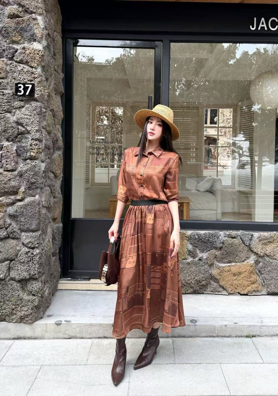 LVプリント ロングスリーブ ドレス【50％割引+送料無料】