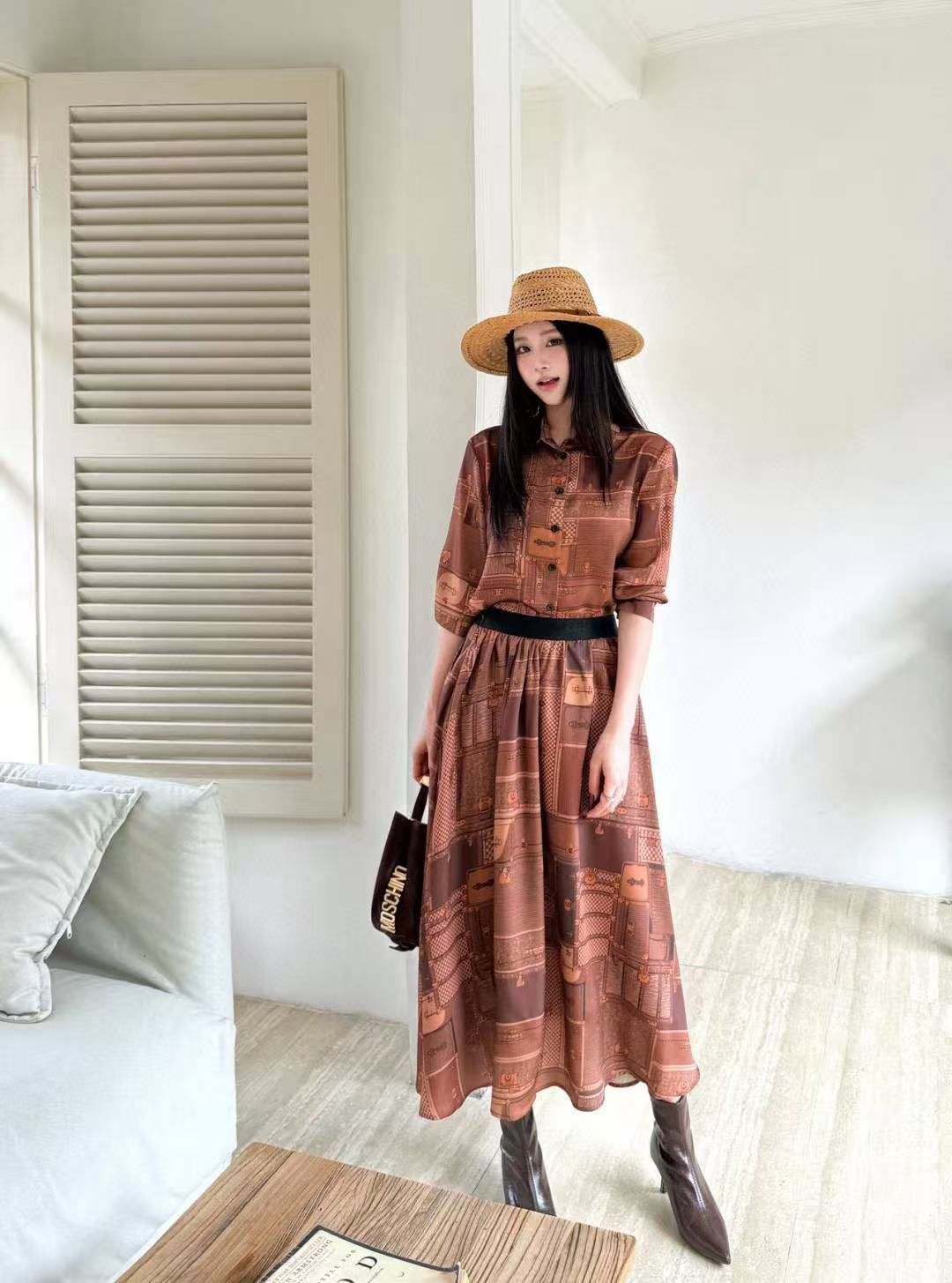 LVプリント ロングスリーブ ドレス【50％割引+送料無料】