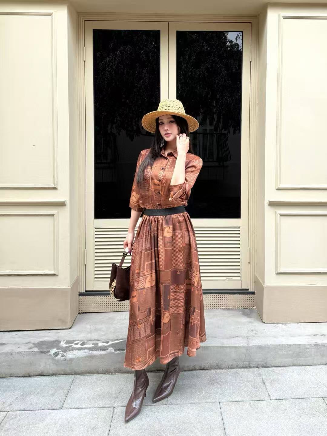 LVプリント ロングスリーブ ドレス【50％割引+送料無料】