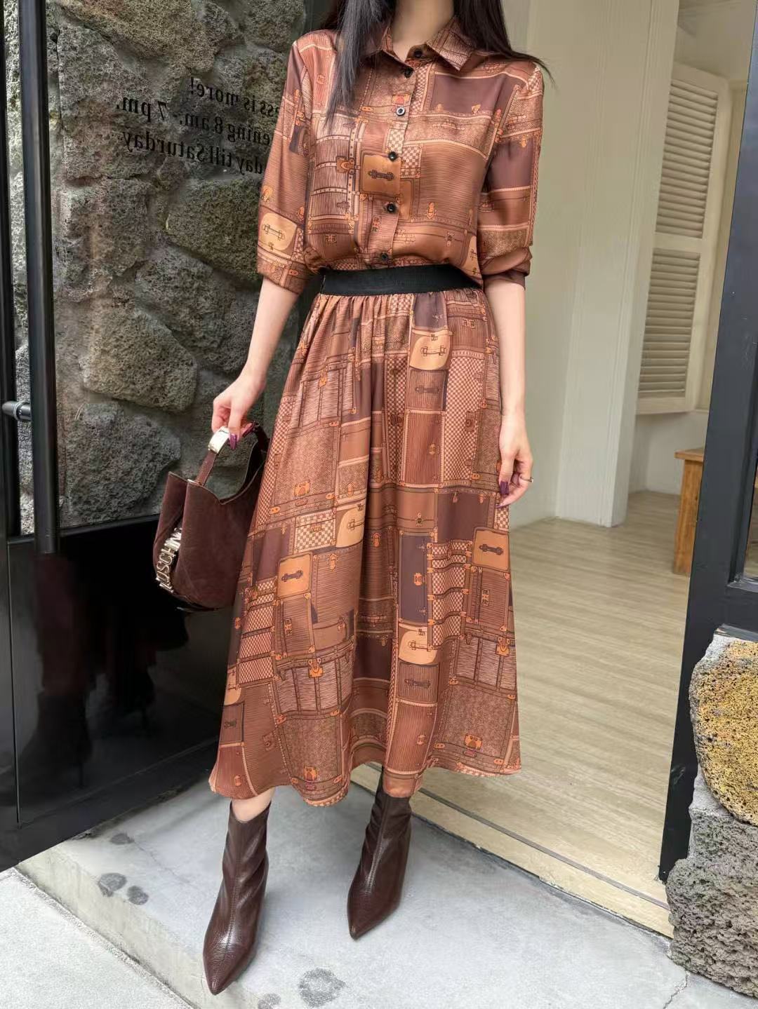 LVプリント ロングスリーブ ドレス【50％割引+送料無料】