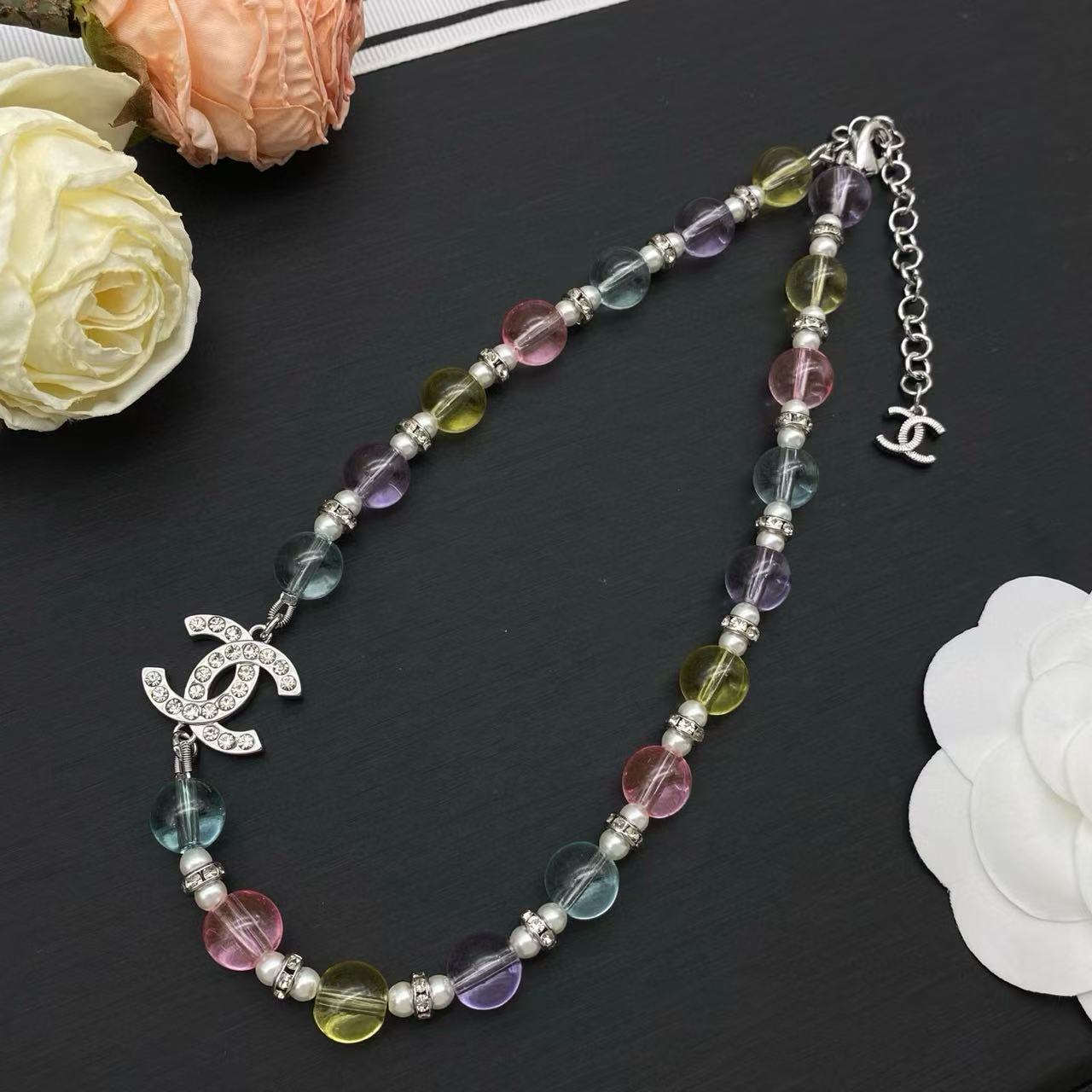 CHANE1 ダブルC カラフルビーズネックレス【50％割引+送料無料】