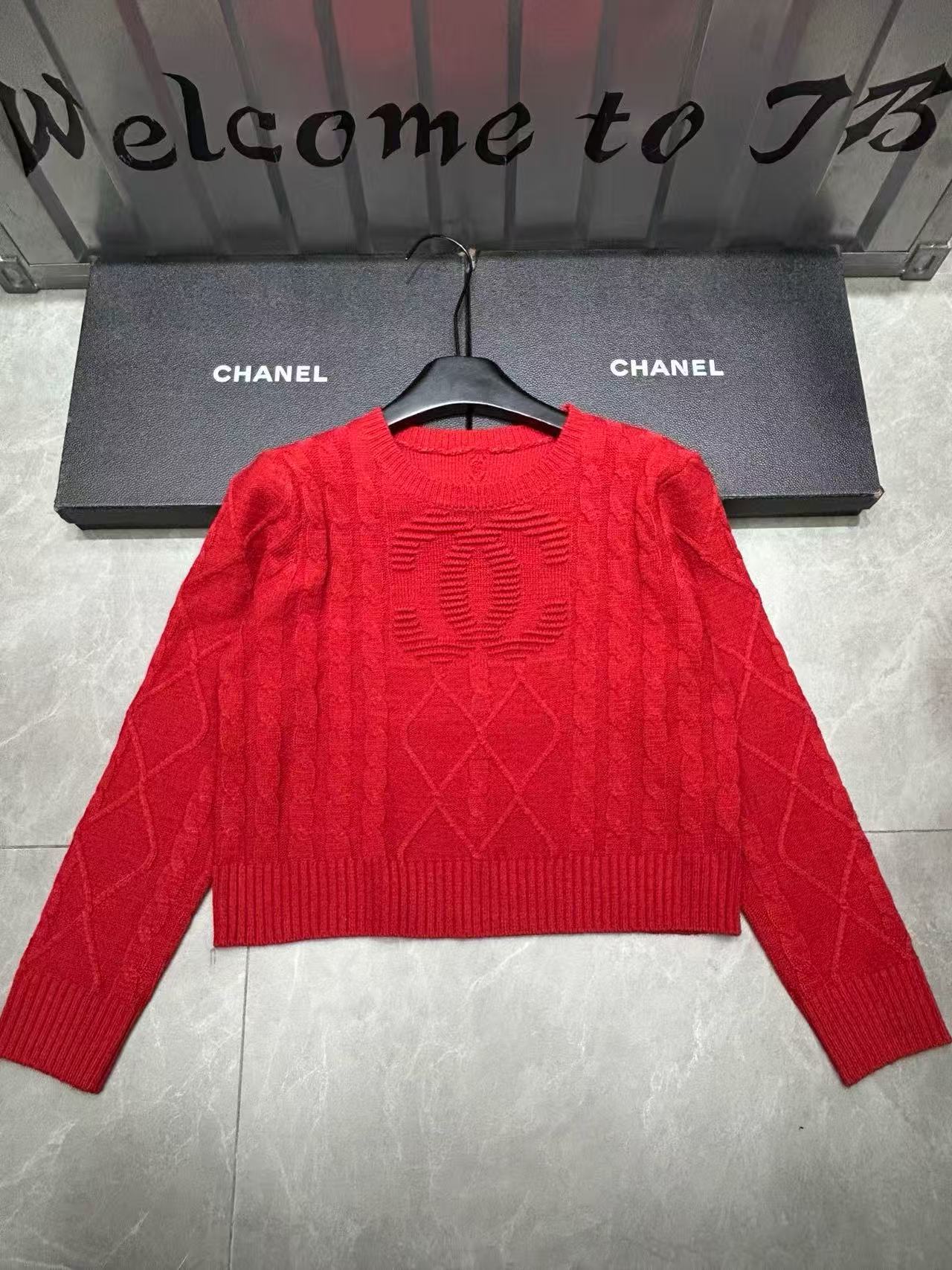 CHANE1 ダブルC レッドウールセーター【50％割引+送料無料】
