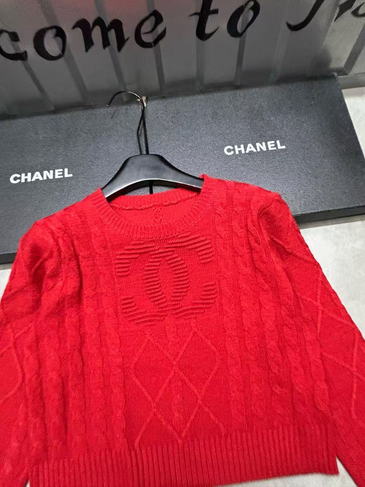 CHANE1 ダブルC レッドウールセーター【50％割引+送料無料】