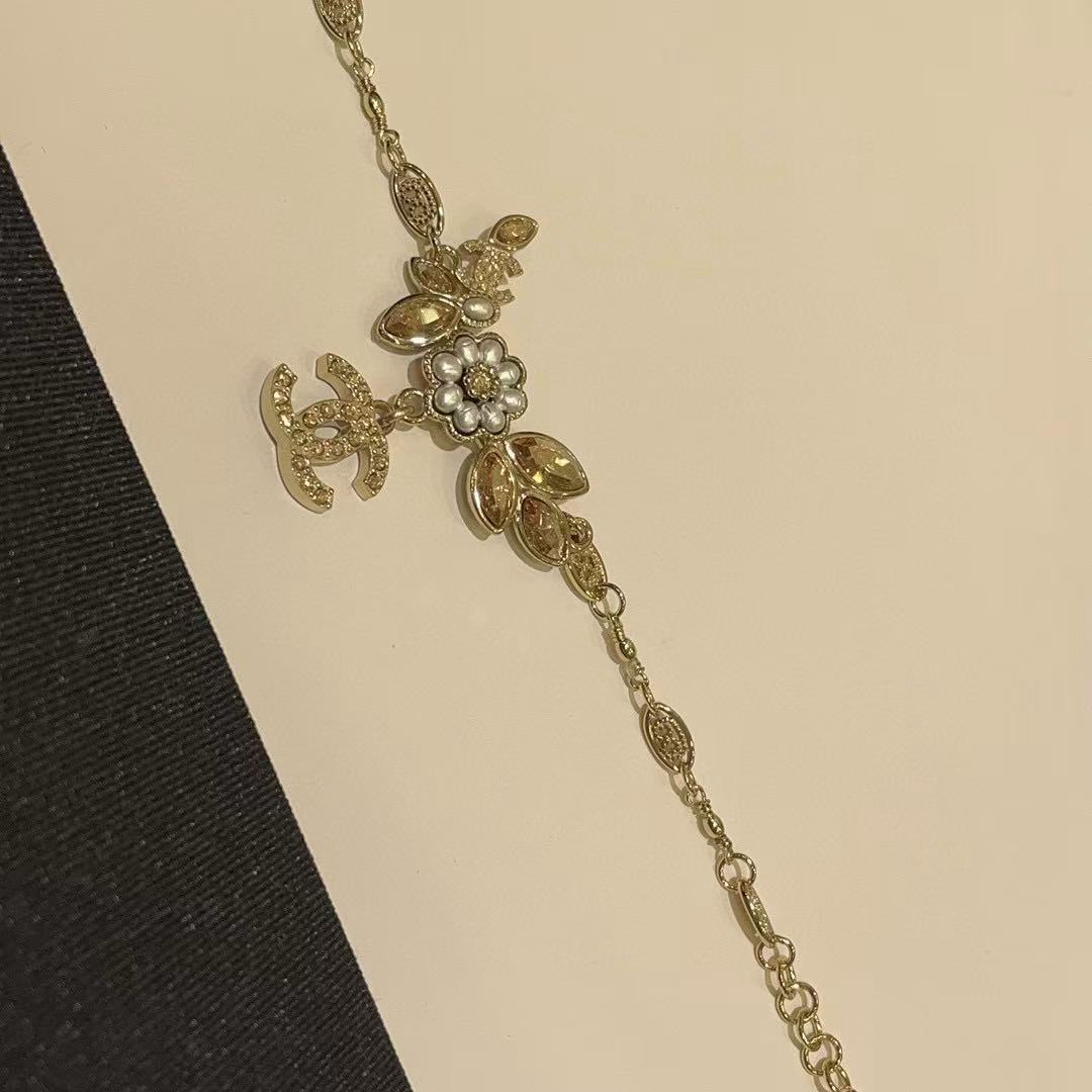 CHANE1 ダブルC フルダイヤモンド パール フラワー ブレスレット【50％割引+送料無料】