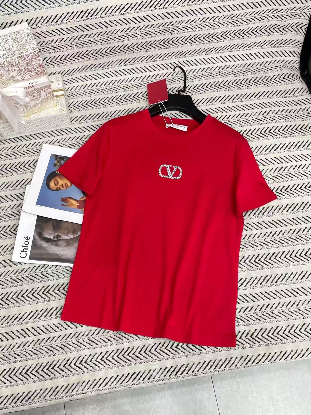 VALENT1NO シンプルV字ラインストーンTシャツ【50％割引+送料無料】