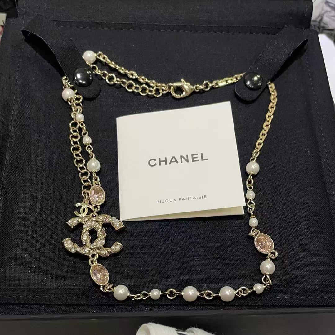 CHANE1 ピンクジェムストーンツイストダブルCネックレス【50％割引+送料無料】