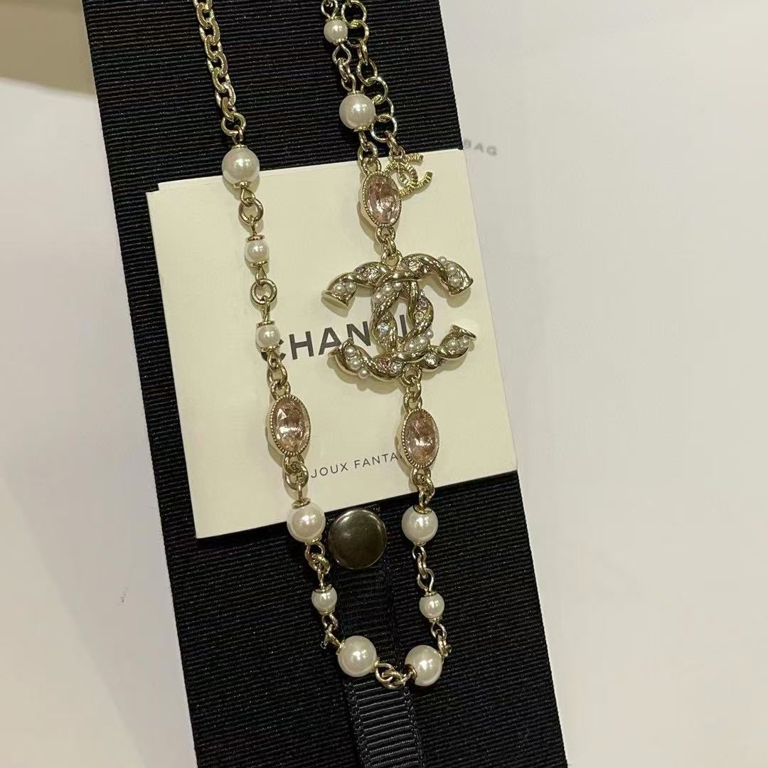 CHANE1 ピンクジェムストーンツイストダブルCネックレス【50％割引+送料無料】