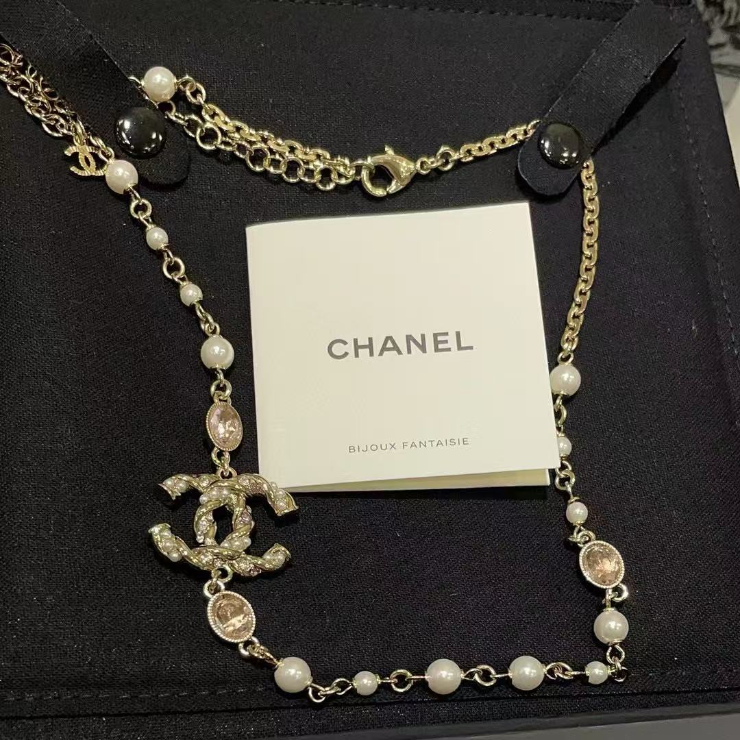 CHANE1 ピンクジェムストーンツイストダブルCネックレス【50％割引+送料無料】