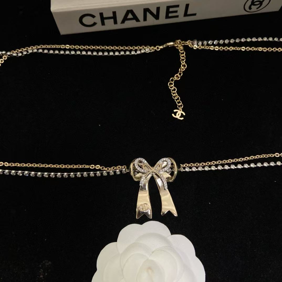CHANE1 ダイヤモンドスタッズボウ 2層ネックレス【50％割引+送料無料】