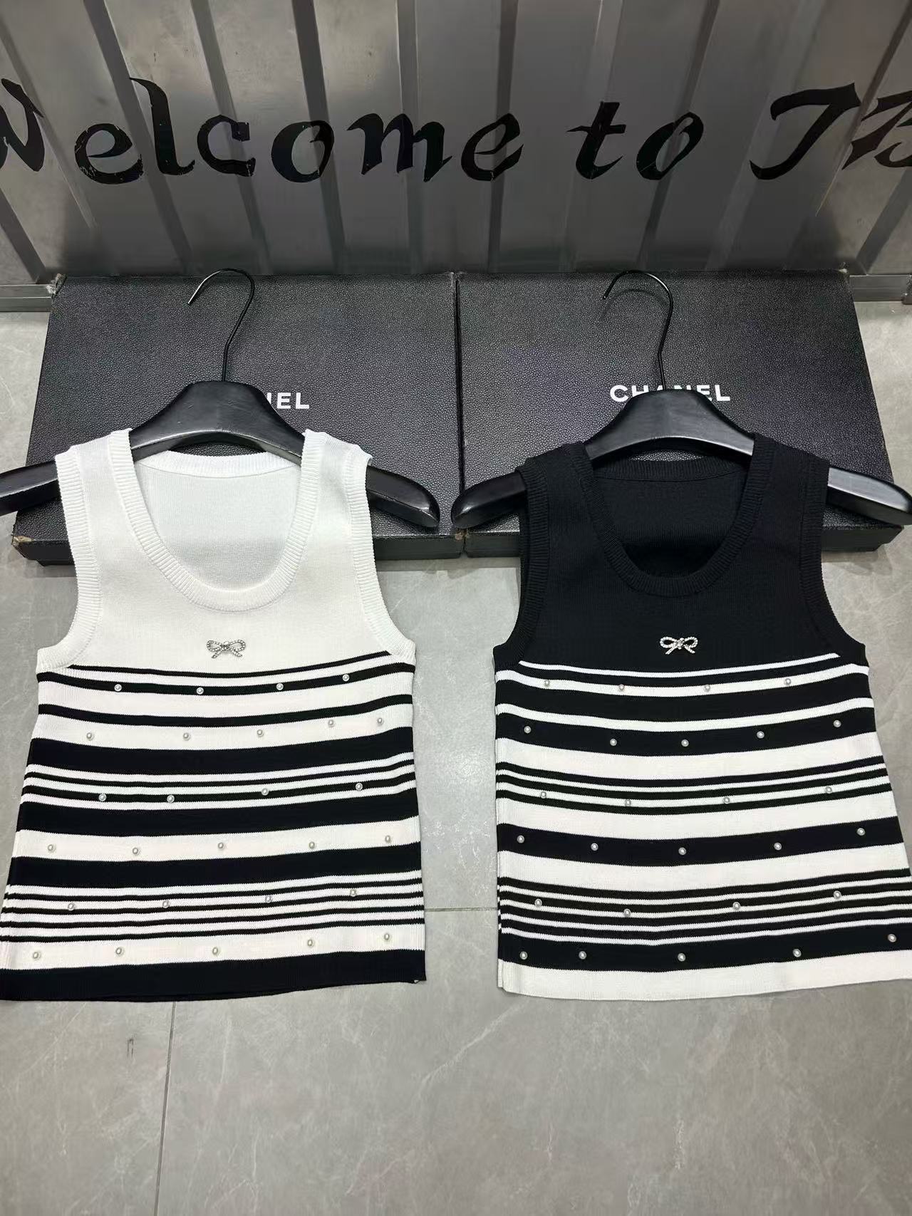 CHANE1 ボウタイパールストライプウールベスト【50％割引+送料無料】