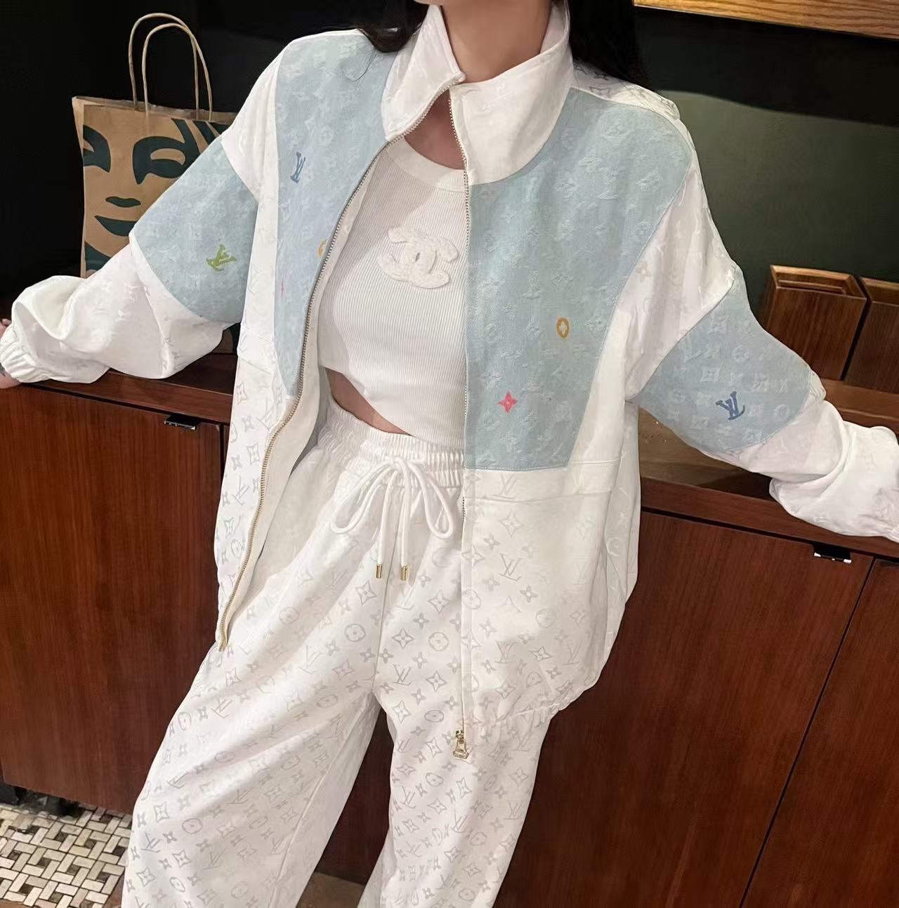 LV刺繍プリントコート+パンツのツーピースセット【50％割引+送料無料】