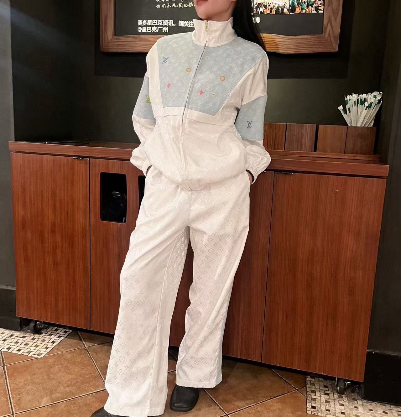 LV刺繍プリントコート+パンツのツーピースセット【50％割引+送料無料】