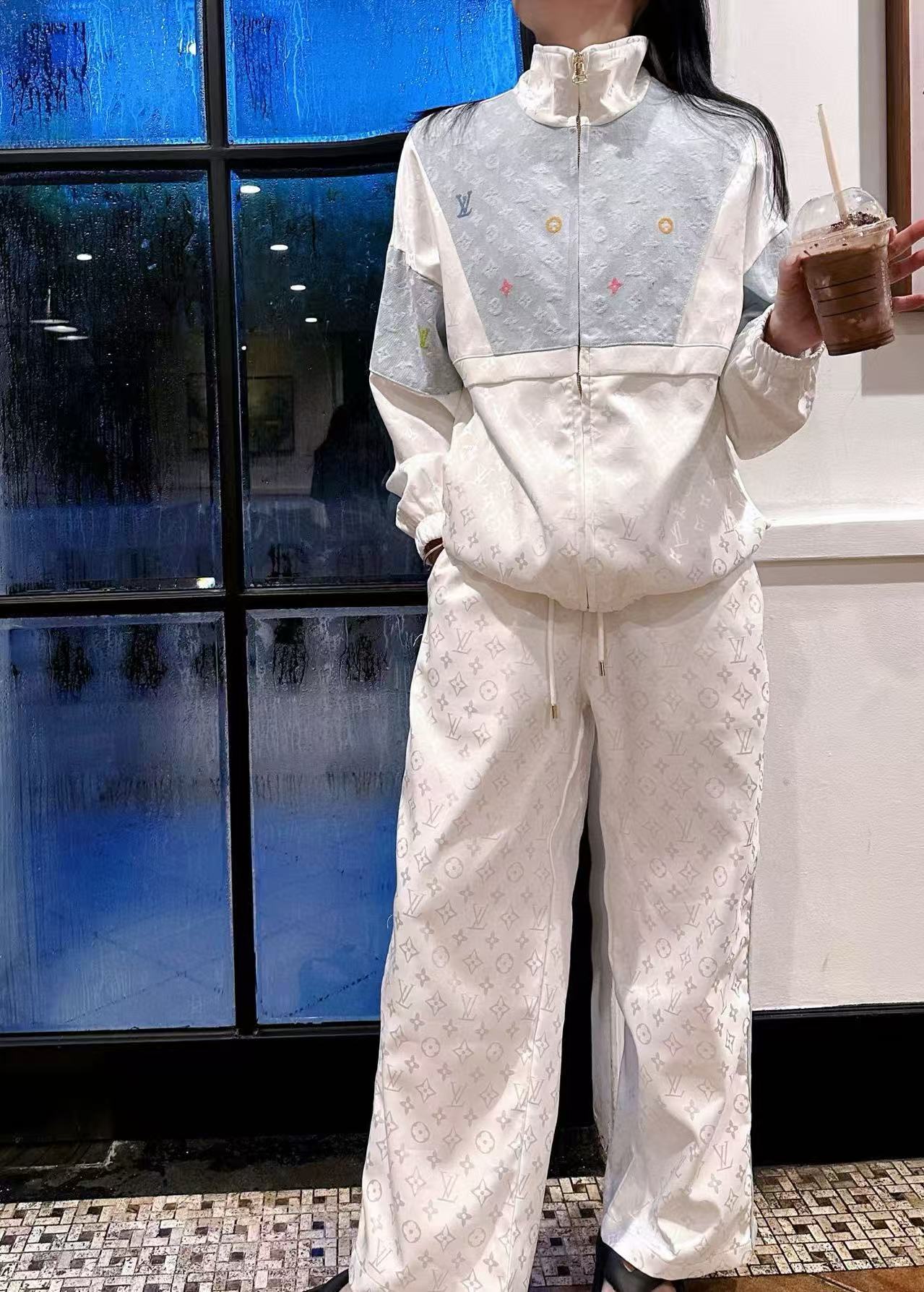 LV刺繍プリントコート+パンツのツーピースセット【50％割引+送料無料】