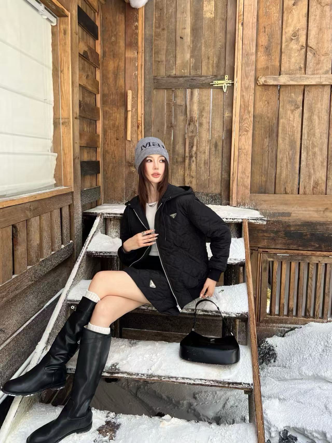 PR4DAフード付きチェックジャケット+スカート ツーピースセット【50％割引+送料無料】