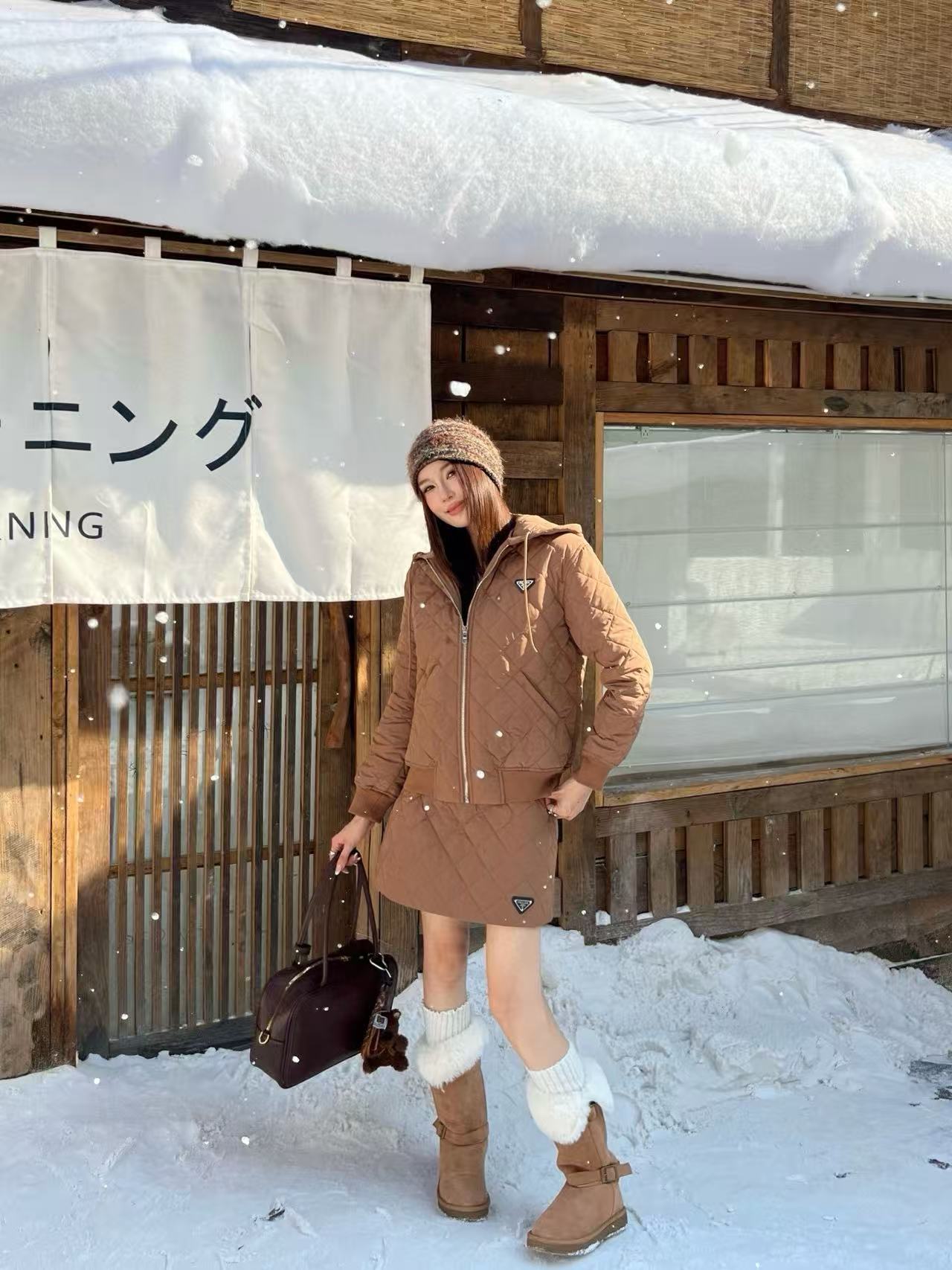 PR4DAフード付きチェックジャケット+スカート ツーピースセット【50％割引+送料無料】