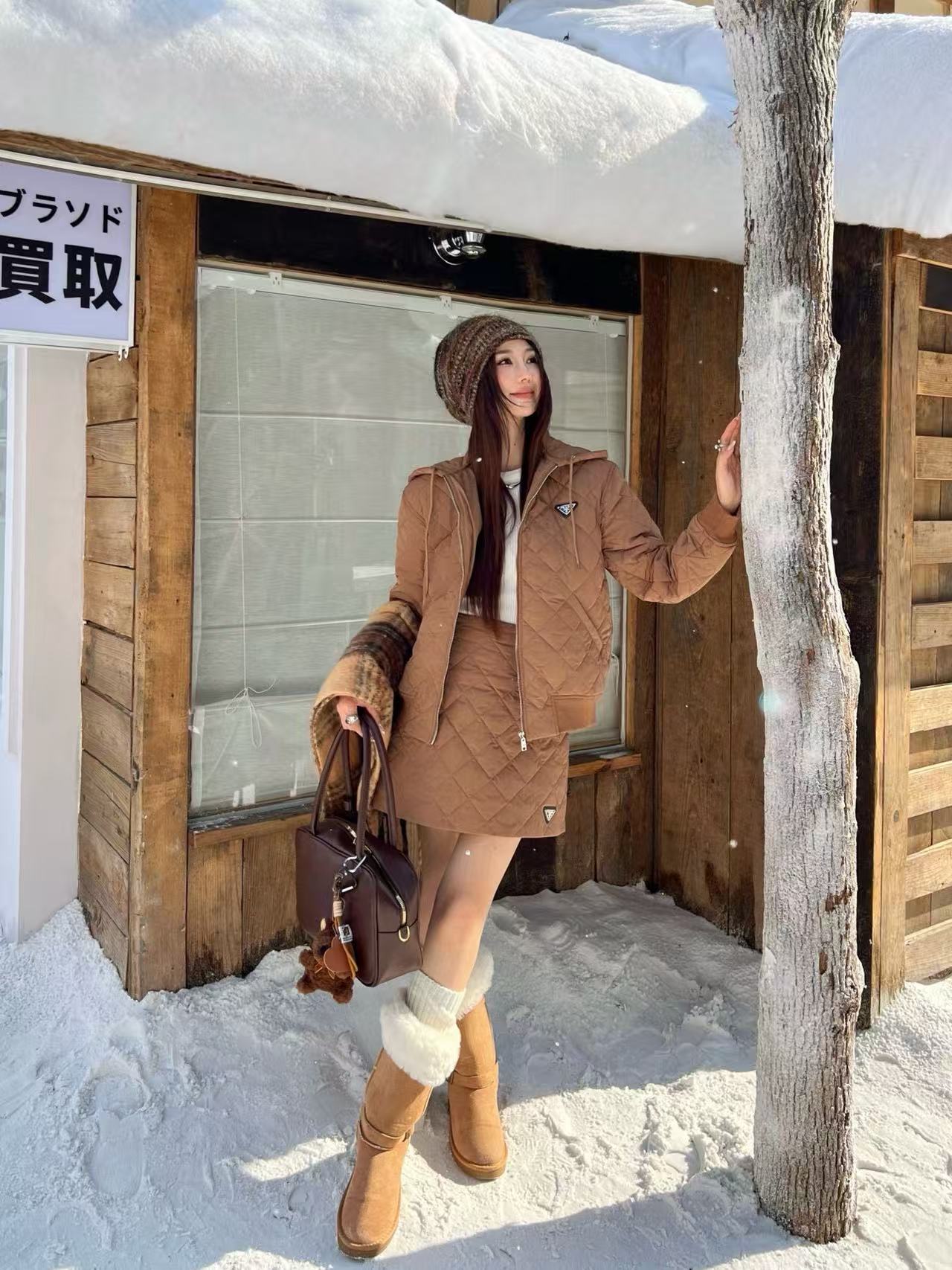 PR4DAフード付きチェックジャケット+スカート ツーピースセット【50％割引+送料無料】