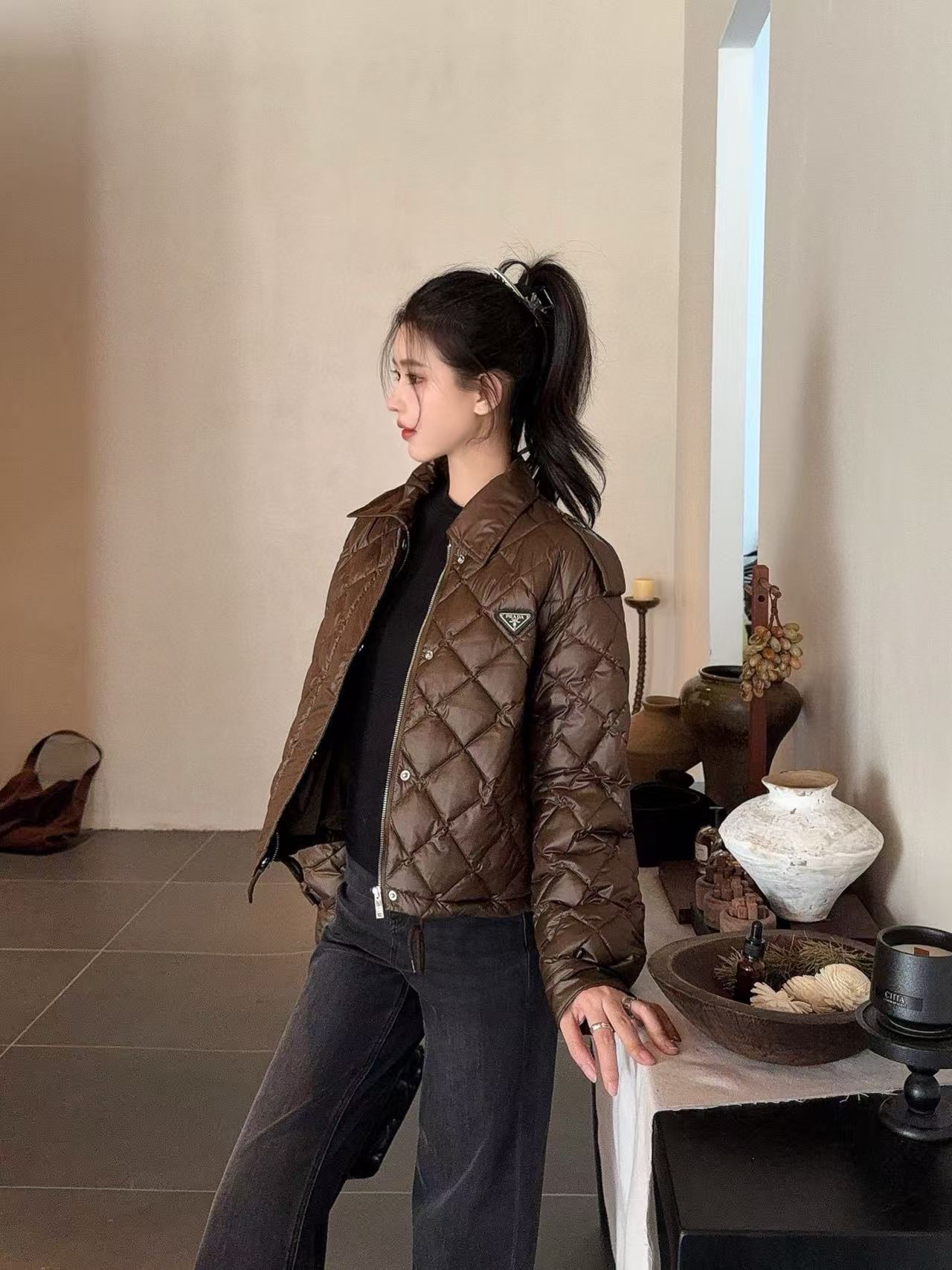 PR4DA チェック柄ショートダウンジャケット【50％割引+送料無料】