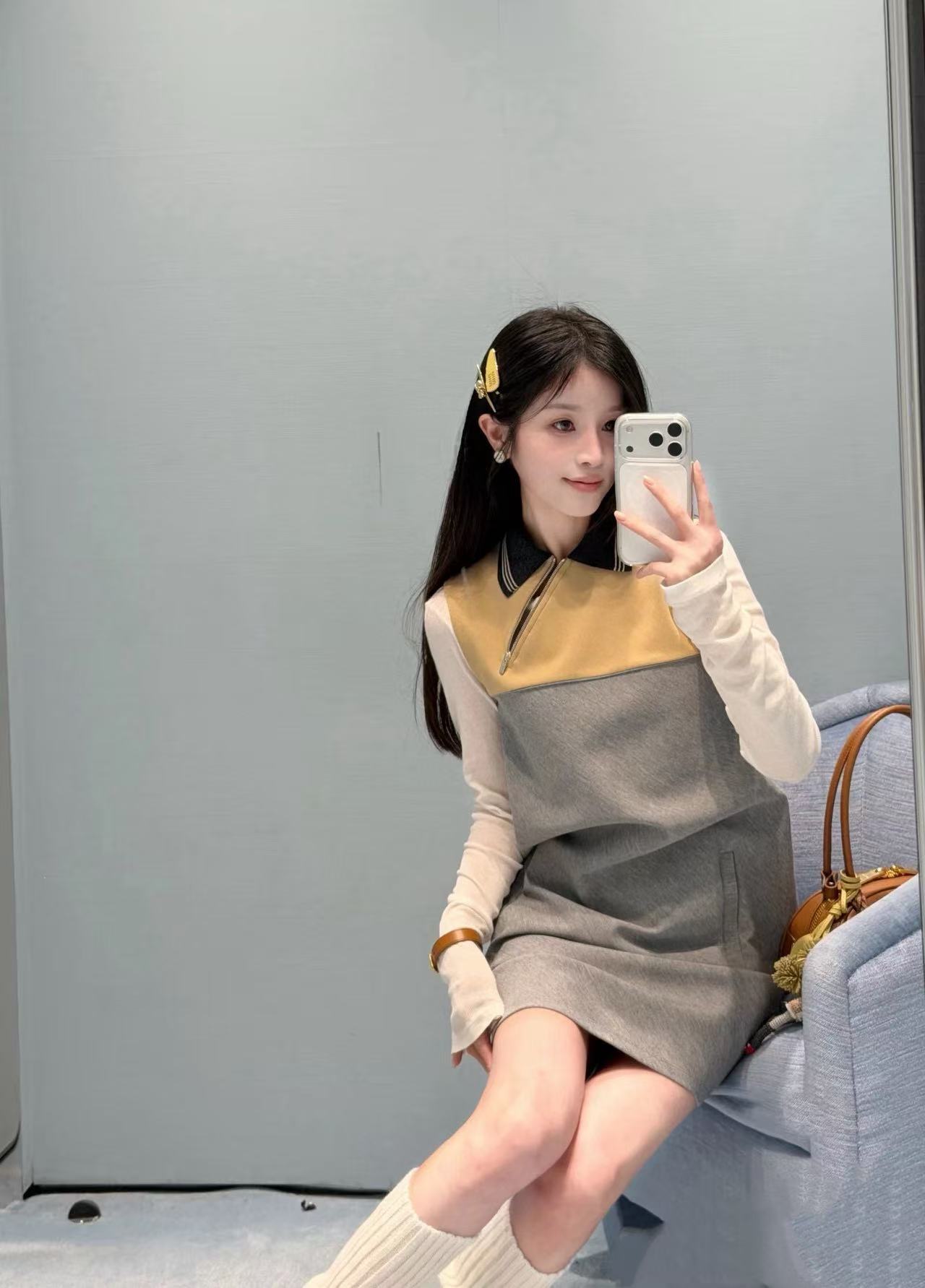 M1UM1U カラーブロックカラー ノースリーブ ドレス【50％割引+送料無料】