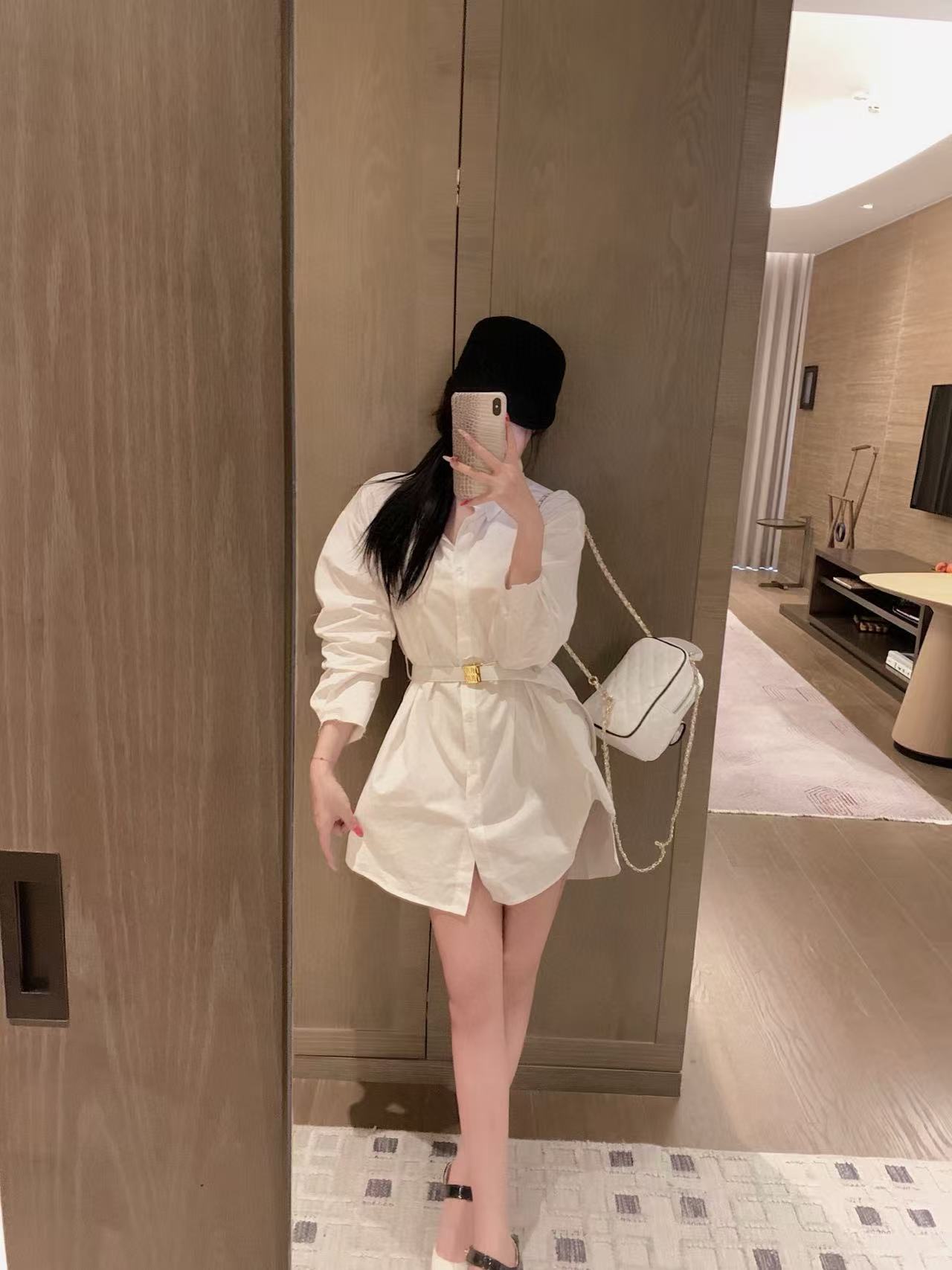 M1UM1U ベルト付き襟付きシャツドレス【50％割引+送料無料】