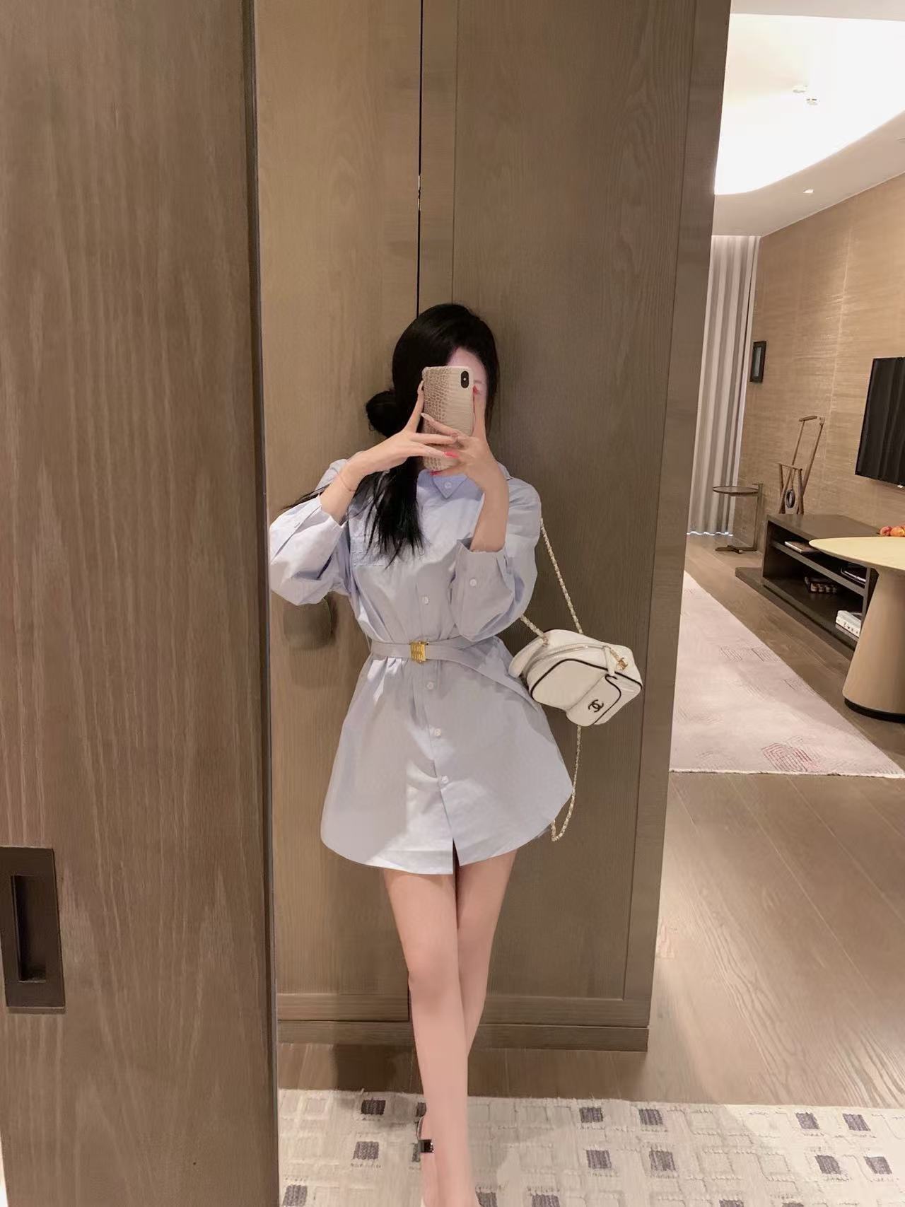 M1UM1U ベルト付き襟付きシャツドレス【50％割引+送料無料】